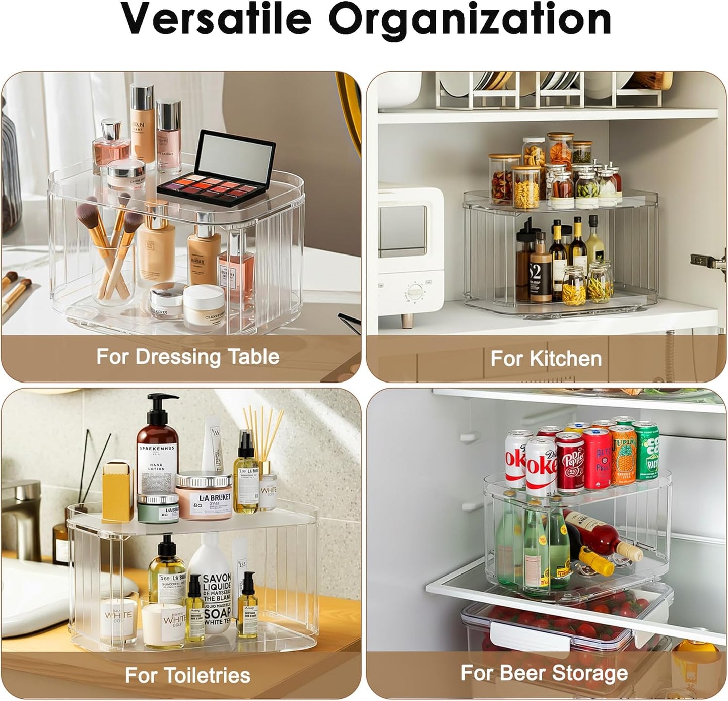 FIRJOY Lazy Susan Organizer for Cabinet, Pantry, Countertop (2 Tier 14" x 10" Clear - 2 Pack, Rectangular)