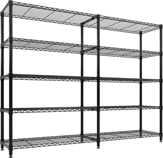 5 Tier Storage Shelving Unit Metal Shelves 70" W Wire Shelving, 70" H L-Shaped Pantry Shelves Kitchen Storage Shelves for Home Commercial Garage Heavy Duty, 70.8" H x 70.4" W x 15.7" D
