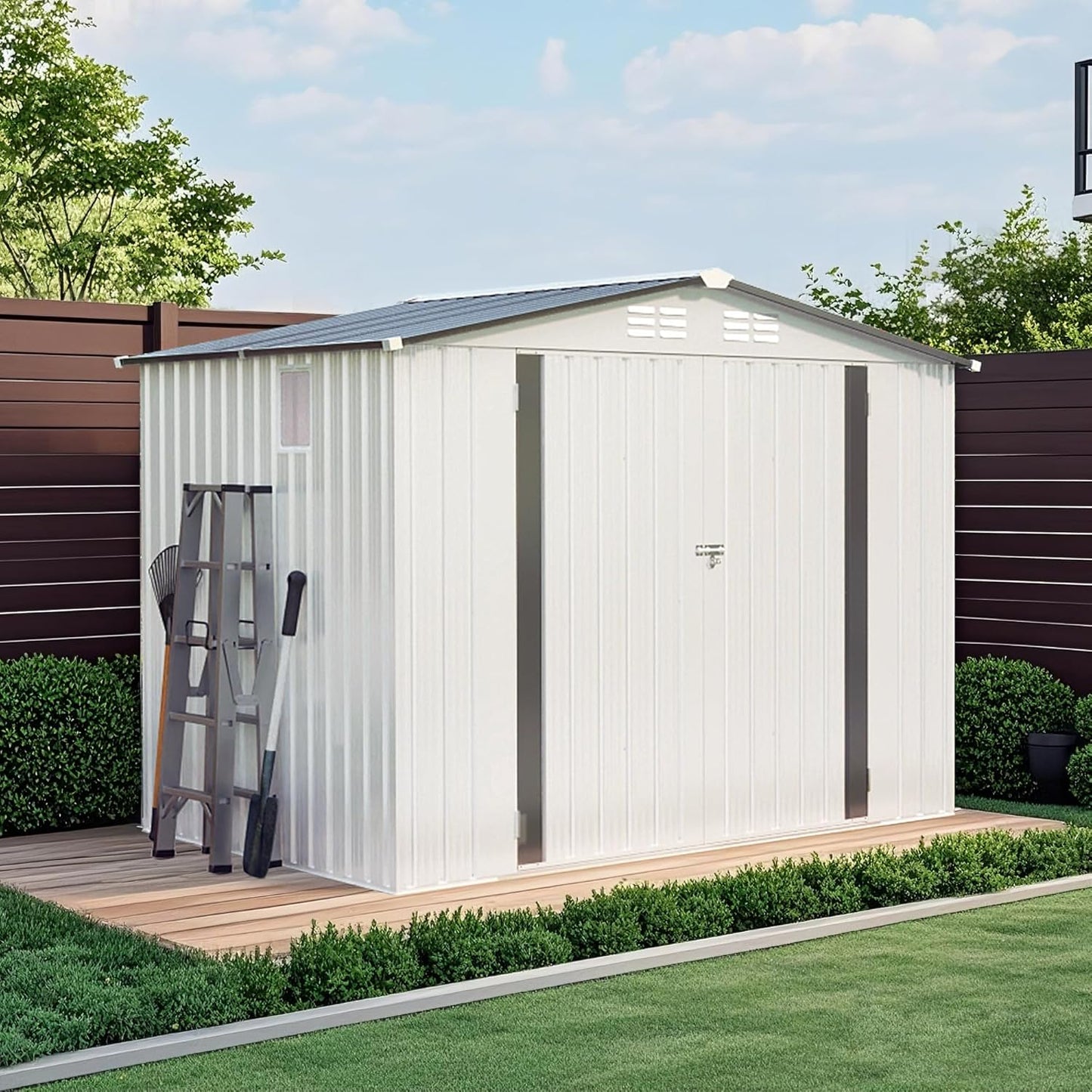 Metal Storage Shed, 8X6 FT Lockable Outdoor Tool Shed with Air Vent and Clear Windows, Galvanized Steel Garden Shed for Backyard, Patio, Garden, Bike Storage or Outdoor Use, Grey