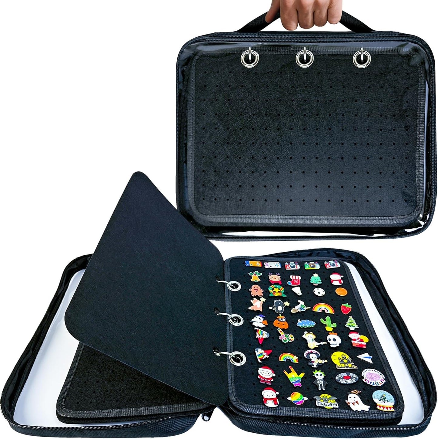 6-Page Enamel Pin Display Bag - Organize Collectibles, Brooches, Medals & More (6 Black Pages + 5 Spacers)