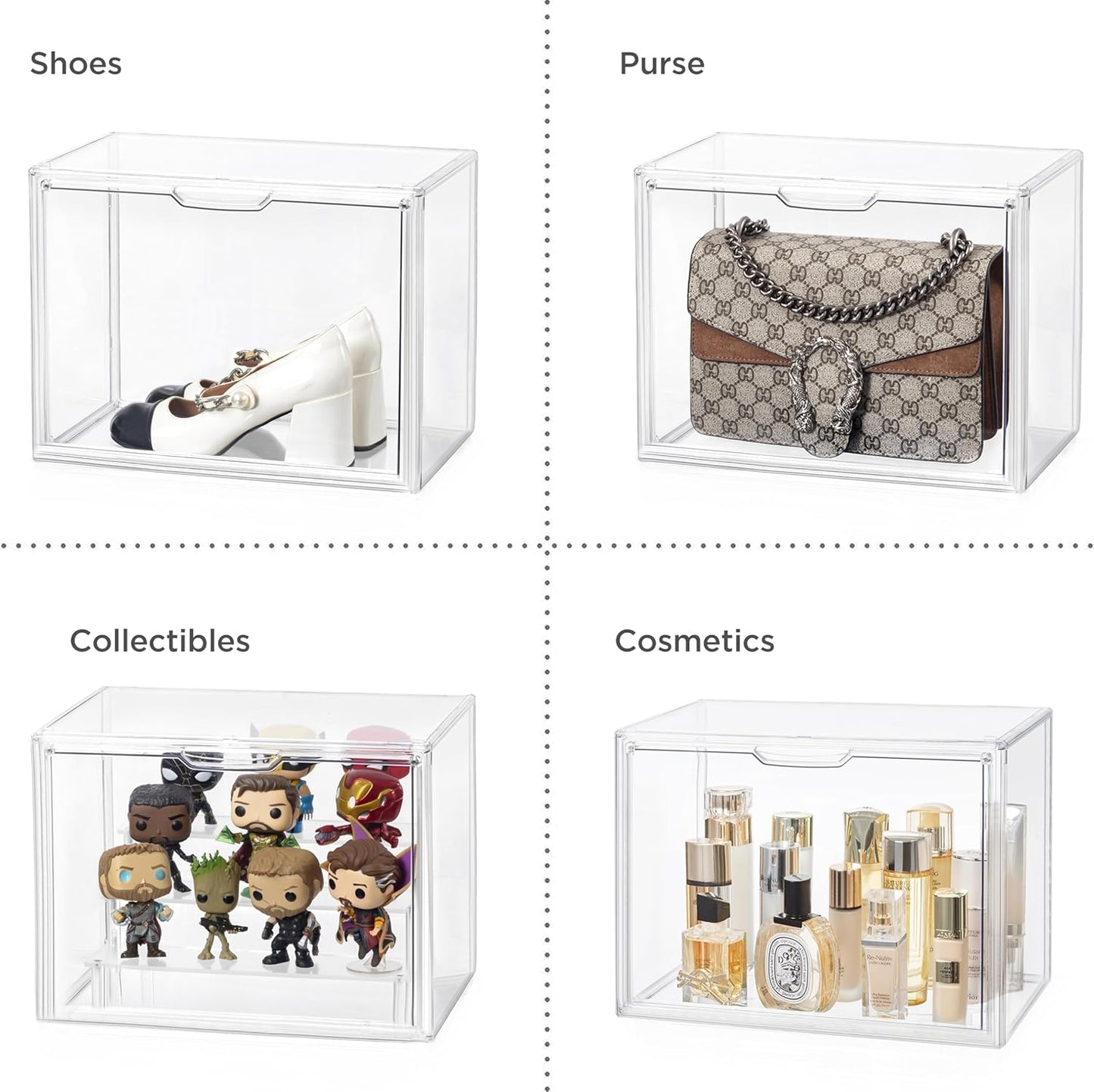 HBlife 1 Pack Purse Storage Organizer for Closet, Large Clear Stackable Handbag Display Case Box with Magnetic Door for Collectibles, Cosmetics, Women Heels and Toys