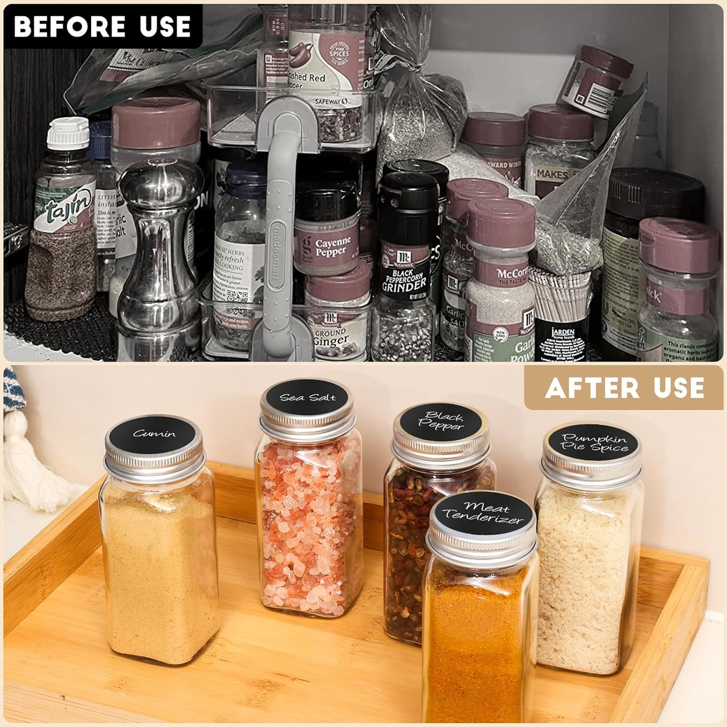 6Pcs Spice Jars with Label, 4oz Empty Square Seasoning Containers, Spice Jars with Shaker Lids, Small Spice Bottles for Salt, Herbs, Sugar, Pepper, Seasoning Jars for Spice Rack, Cabinet, or Drawer