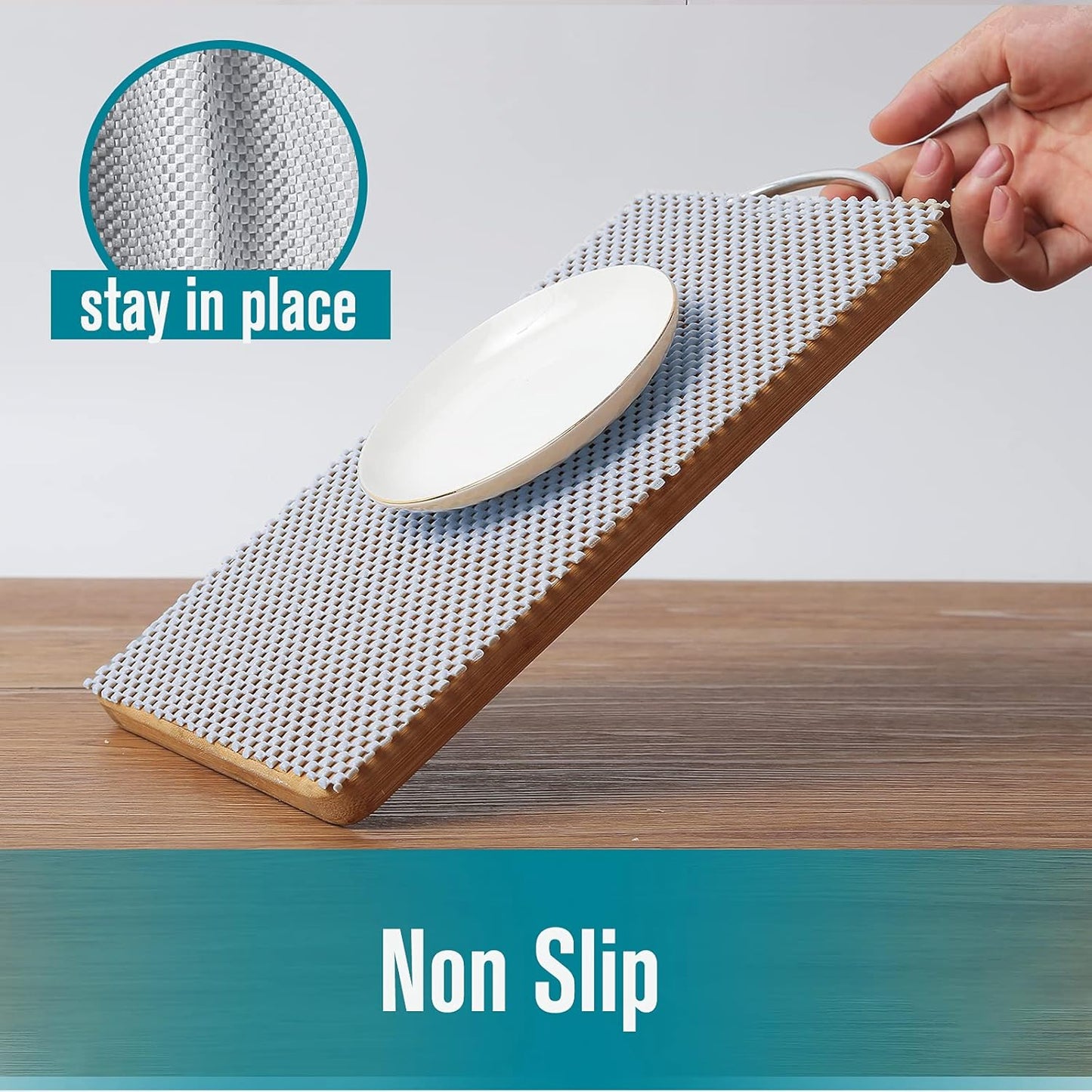 Shelf and Drawer Liner, Non-Adhesive Non Slip and Grip Durable Clean Pad Full Size 17.7 Inches x 20 Feet for Drawers, Shelves, Cabinets, Storage, Kitchen, Desks, Kitchenware, Tableware, Light Gray