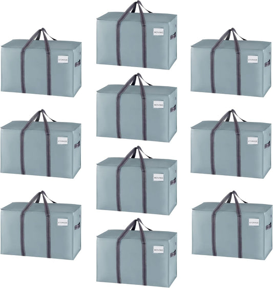 VENO 10 Pack Moving Bags and Large Christmas Storage Bins with lids. Alternative to Moving Boxes, Packing Supplies for College. Extra Large Heavy Duty Totes for Packaging (Light Blue Matte, 10 Pack)