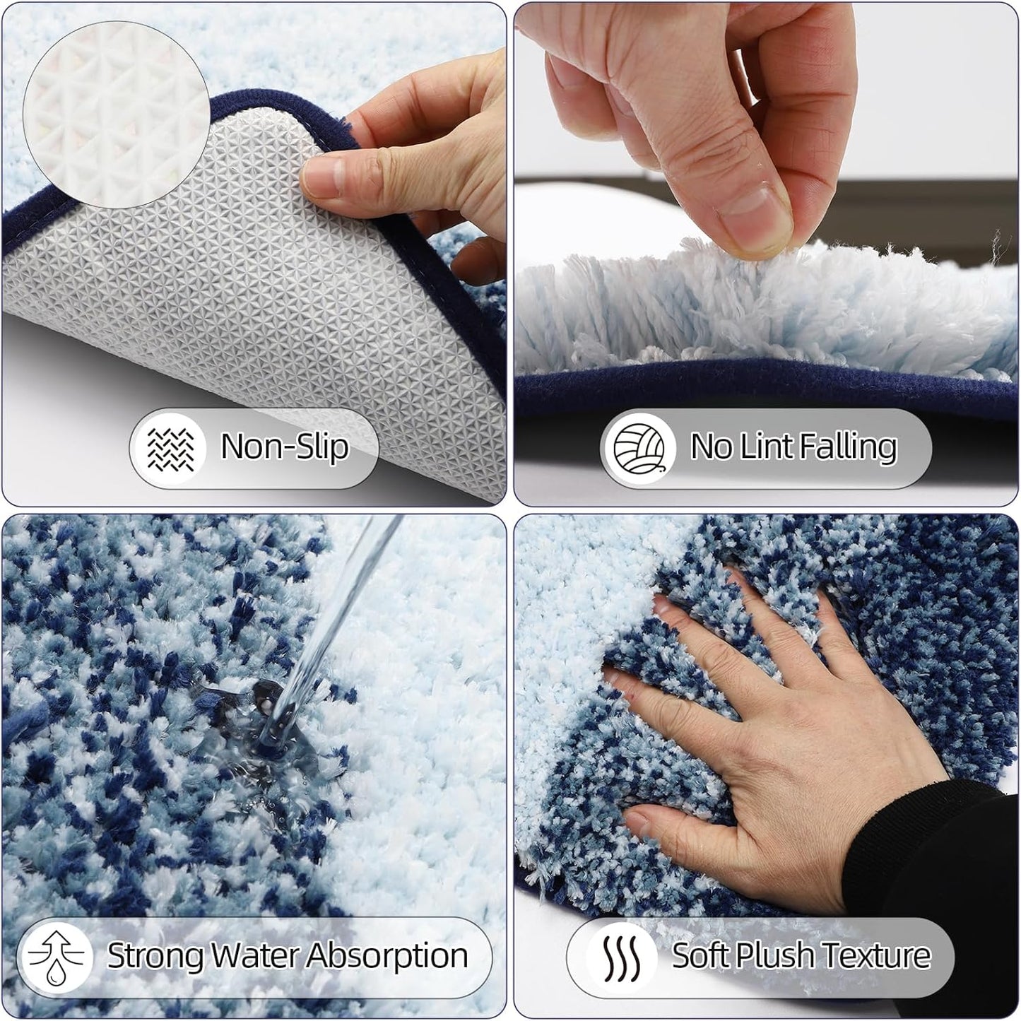 iMucci Bathroom Accessories Navy Blue Bathroom Sets with Shower Curtain and Rug, Navy Blue Ombre Waterproof Shower Curtain with Ultra Absorbent Rug Bathroom Accessories Set for Home Decor