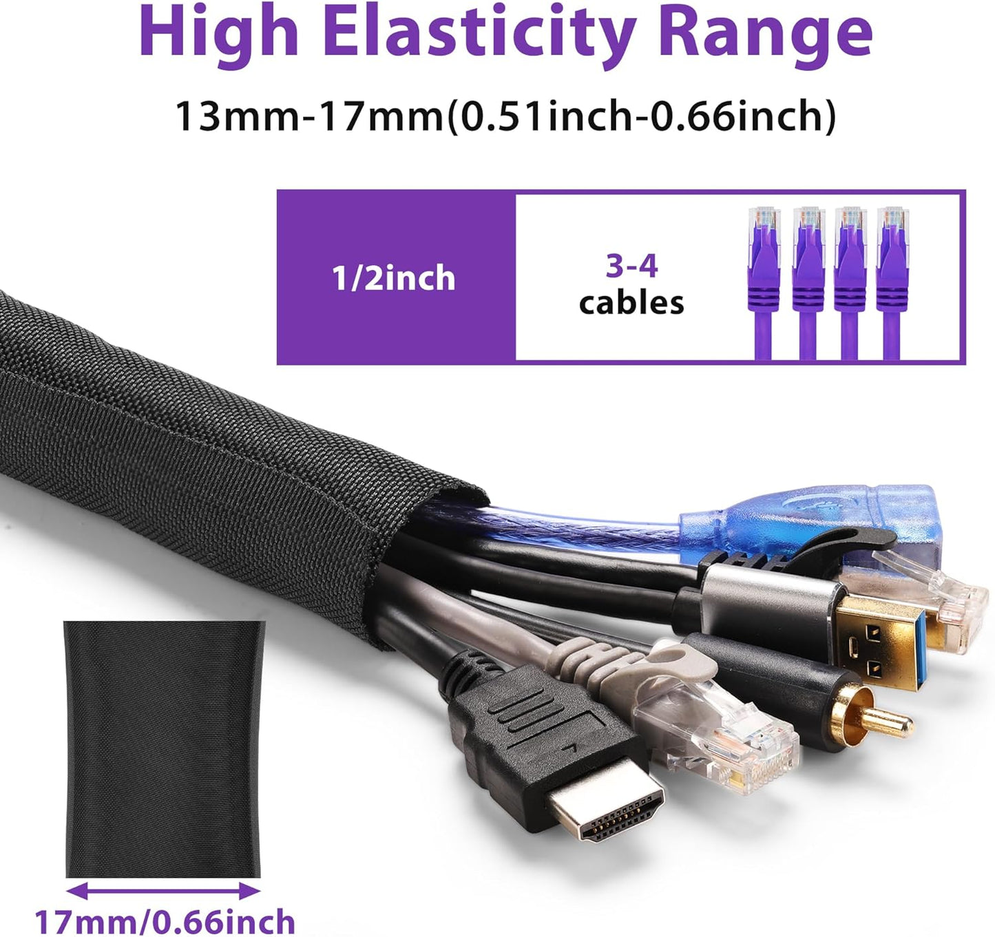 Cord Protectors from Pets No Chew 8.2ft 1/2inch, YCLYC Spilt Wire Protector Tubing Cable Sleeve, Black Cord Wrap Cable Organizer, Power Wire Organizers for Cords, Cable Management Under Desk, Computer