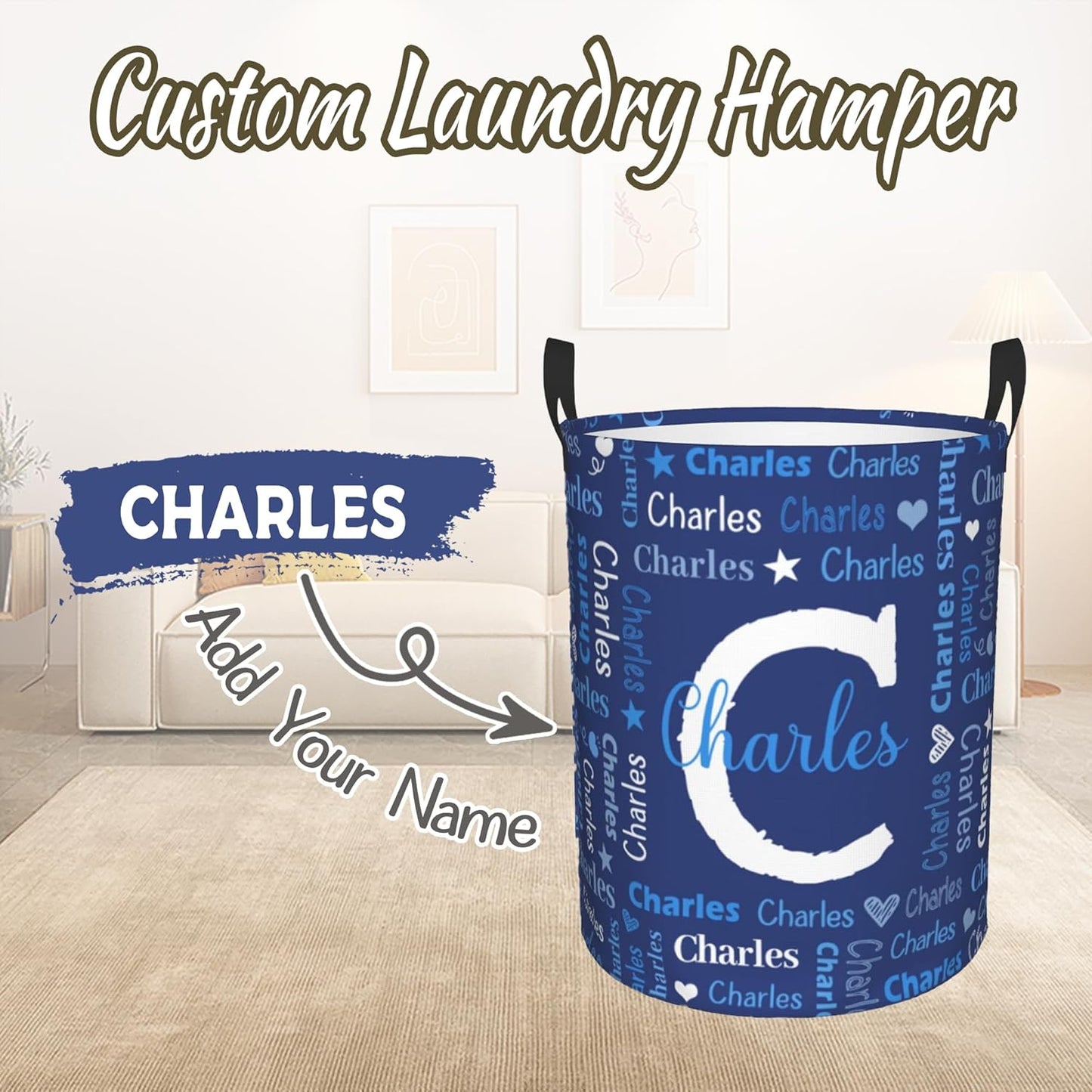 Custom Name Laundry Hamper, Personalized Laundry Baskets with Name for Boys Girls Women Men, Customized Collapsible Dirty Clothes Hamper Easy Storage Gifts for Bedroom Bathroom Living Room
