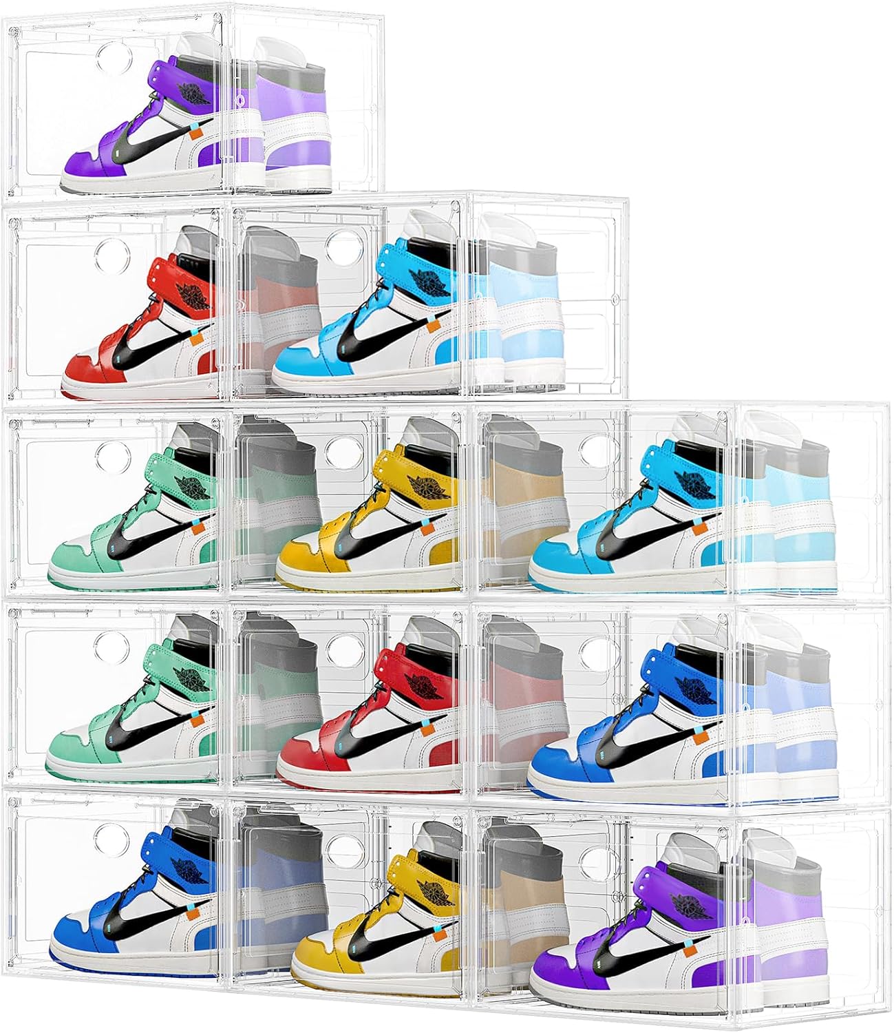 Large Clear Shoe Storage Boxes 8 Pack, Hard Plastic Shoe Organizer Containers for Sneaker, Shoe Boxes Clear Plastic Stackable, Sneaker Storage Display Case Fit up to US Size 13