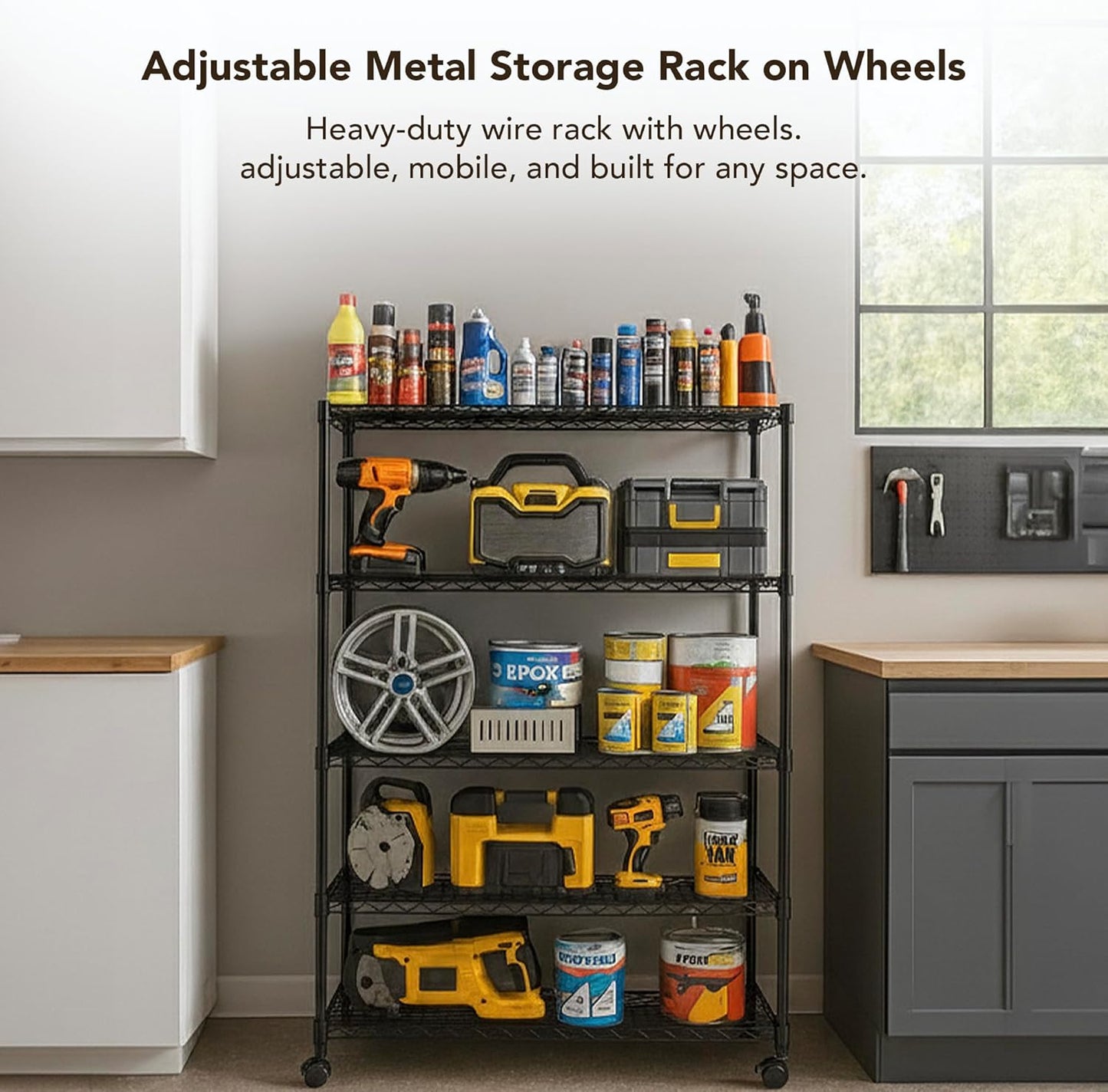 5 Tier Wire Shelving Unit Storage Rack, Metal Heavy Duty Utility Organizers, Organization Units for Products Plant Pantry, Garage, Laundry Racks Durable Shelf Stand,14"W x 30"L x 60"H, Black