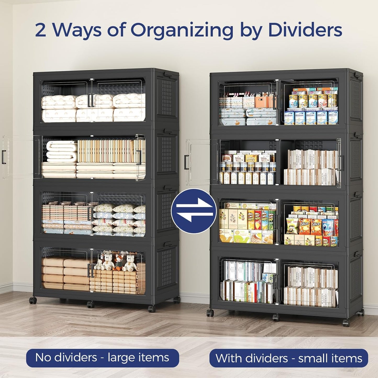 250GAL Extra Large Storage Bins with Lid, 1000Qt Stackable Closet Organizers and Drawers, Collapsible Storage Bins with Wheels, Folding Containers for Home, Kitchen Office, 5Pack Black