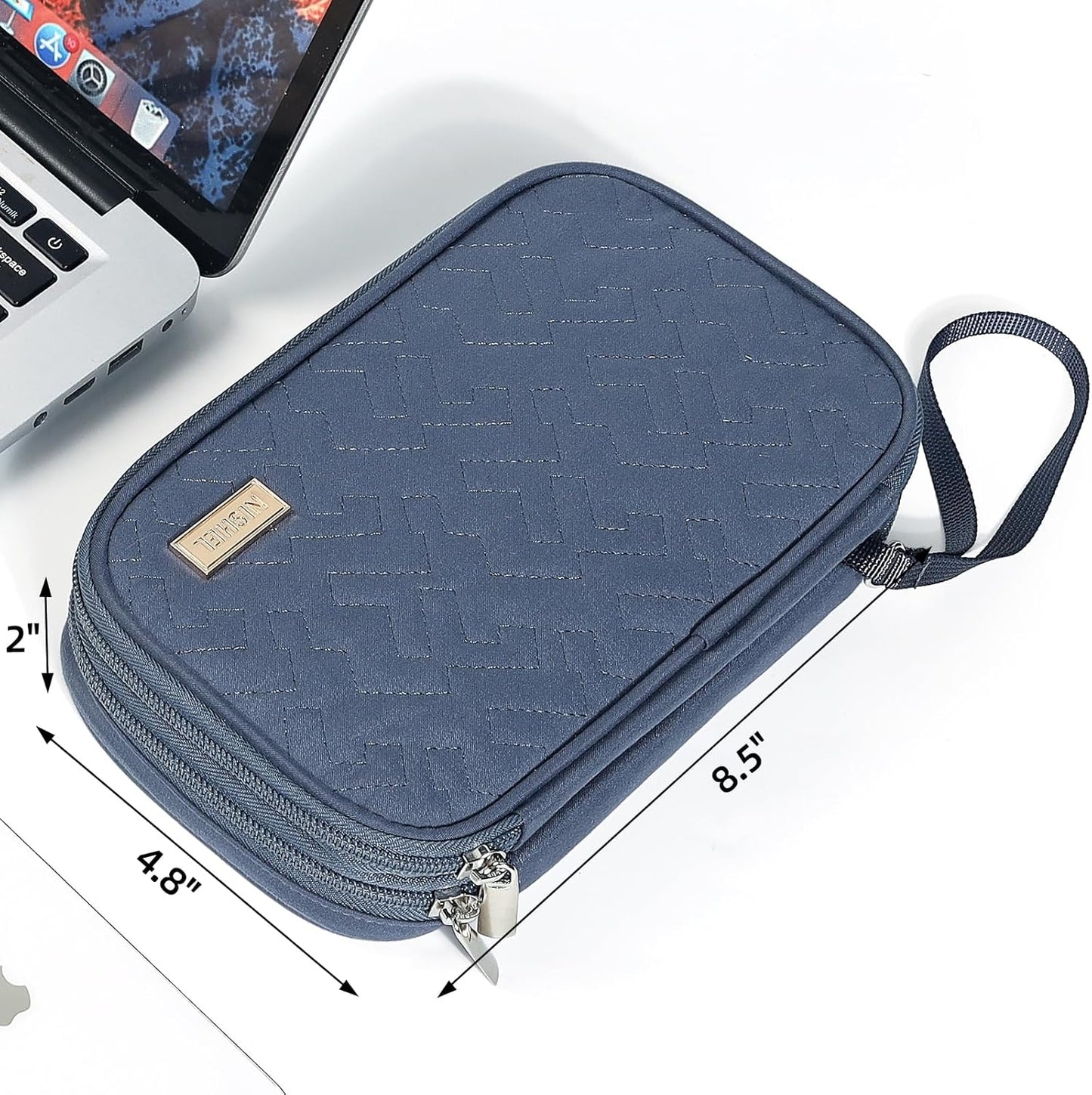 NISHEL Travel Cord Organizer Case, Double Layers Tech Electronic Bag, Essentials for Charger, Cable, Phone, Flash drive, Medium, Aegean-Blue