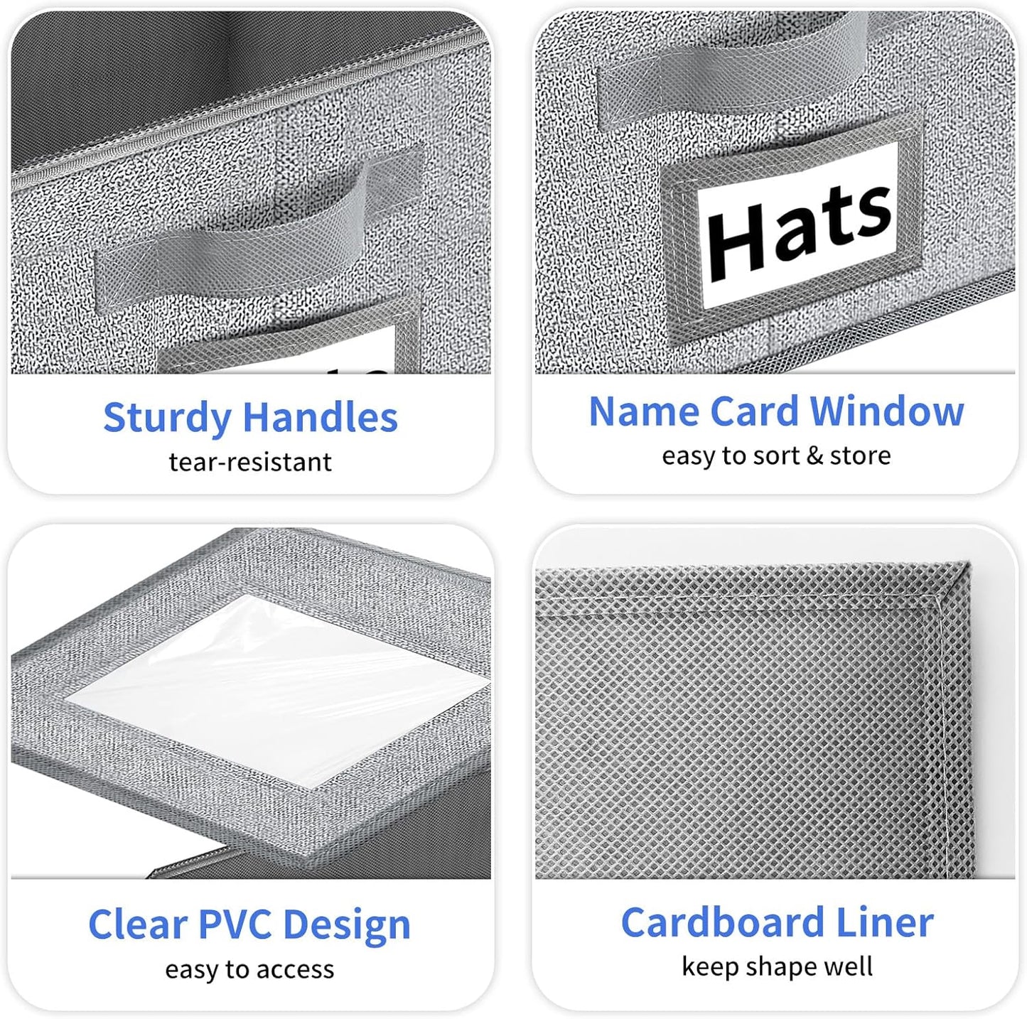 Aokeyee Hat Organizer for Baseball Caps - 2PCS Stackable Storage with Clear Window Lid, Flip-Top Access, Space-Saving Hat Box for Closet, Breathable Fabric (Grey)