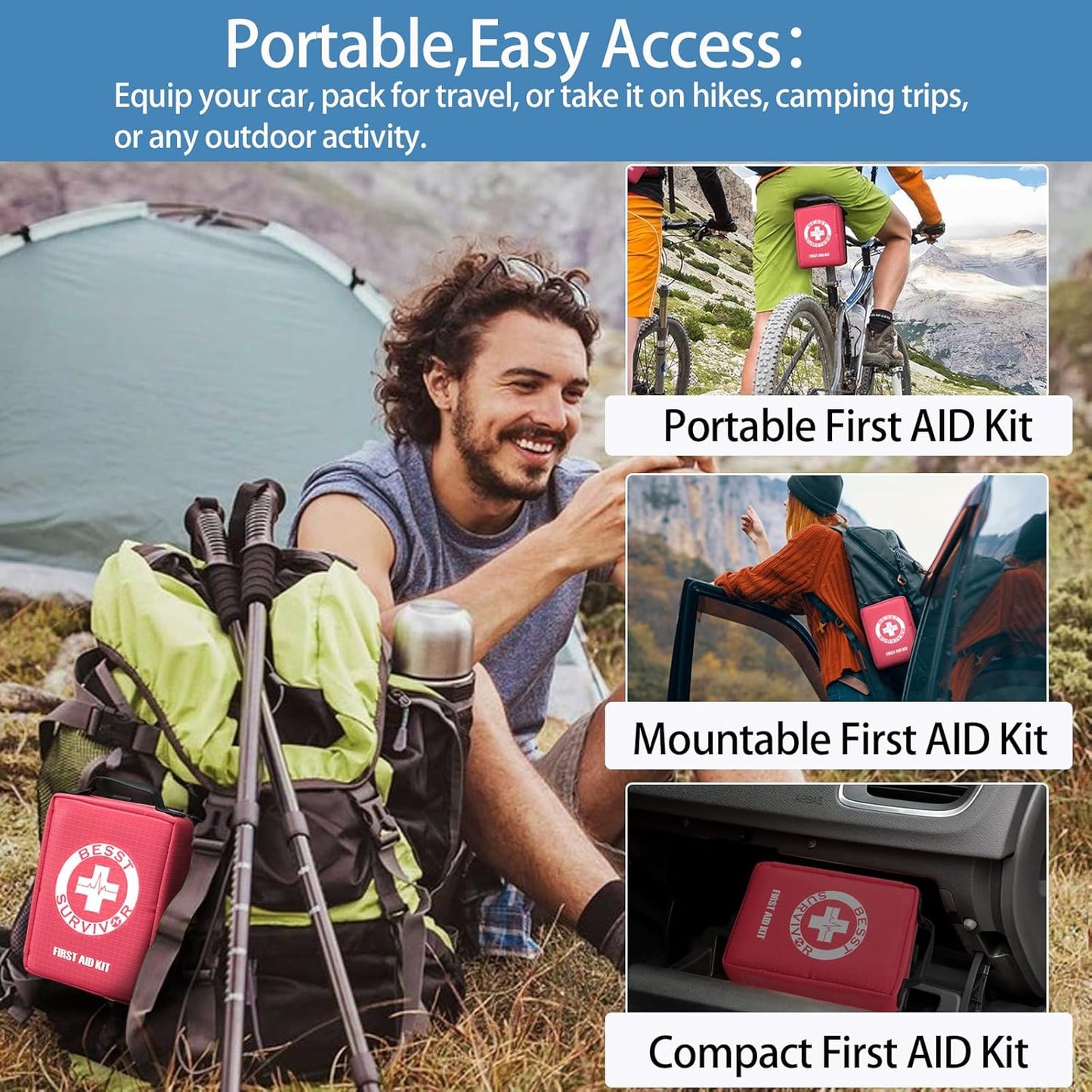 Premium First Aid Kit with Labelled Compartments, Waterproof & Organized Molle Medical Kit for Home, Car, Hiking, Camping, Travel & Roadside Emergencies and Everyday Safety