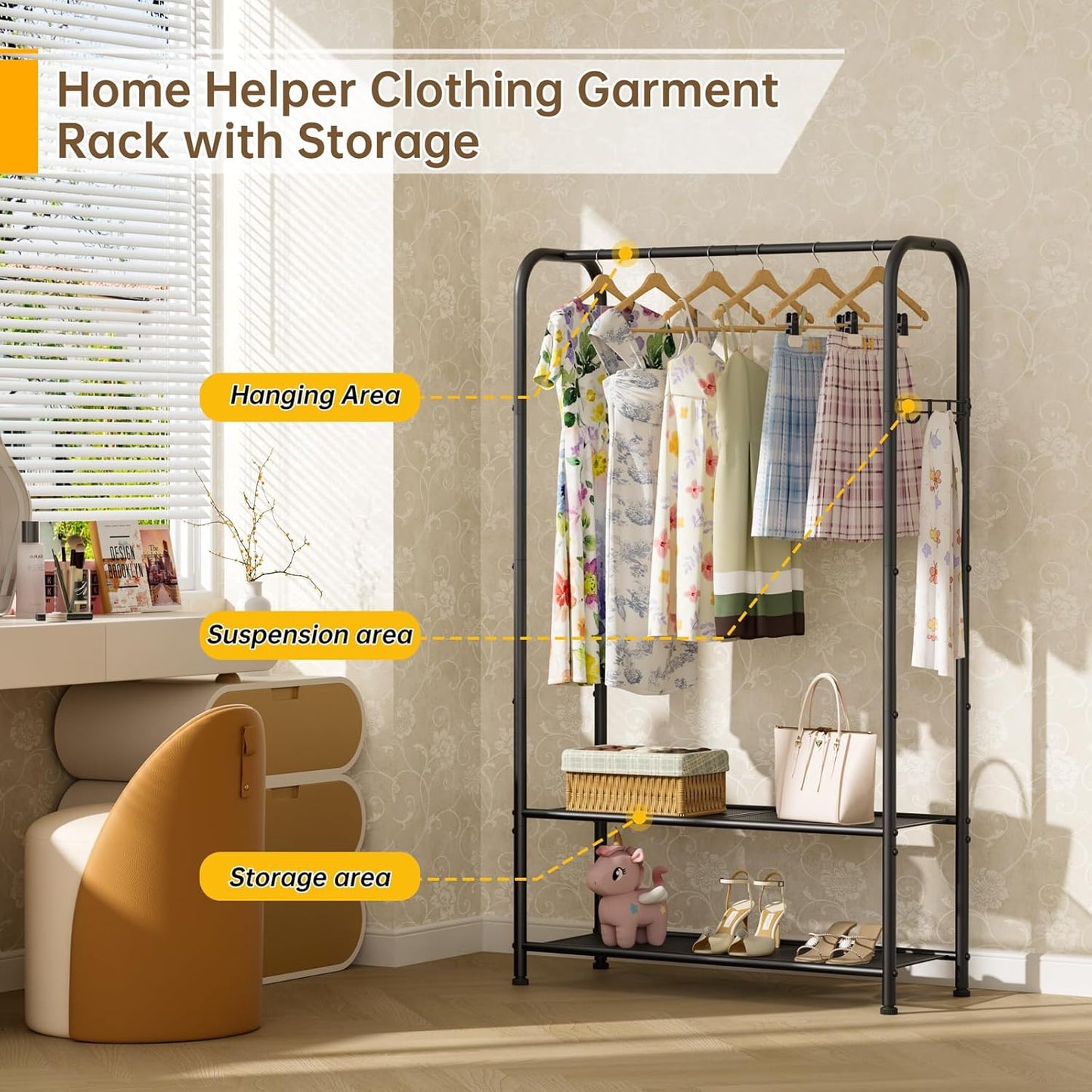 Clothes Garment Coat Rack Drying Clothing Racks Metal Freestanding for Hanging Clothes Portable Closet for Laundry Bedroom Black