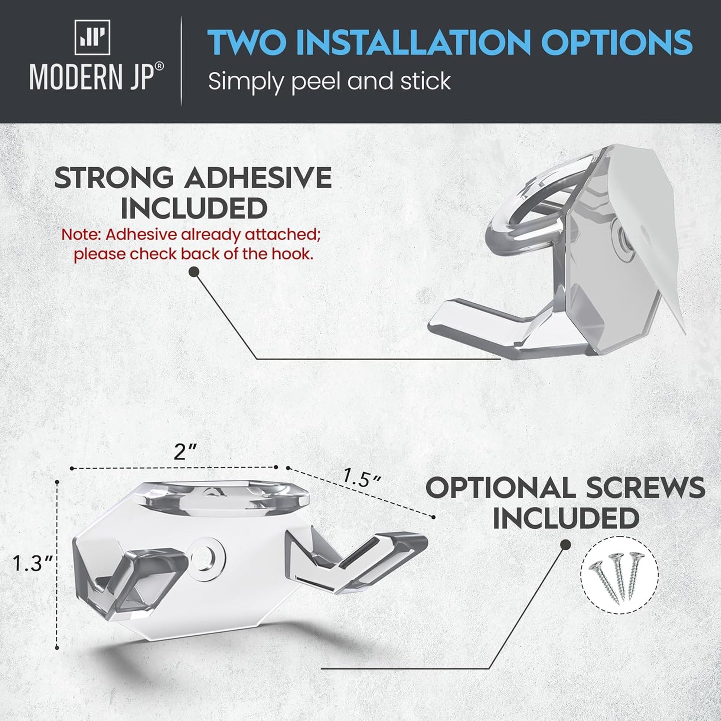 Modern JP Adhesive Hat Hooks for Wall (8-Pack) - Hat Rack for Baseball Caps, Minimalist Hat Display, Strong Hold Hat Hangers for Wall - USA Patented, Clear
