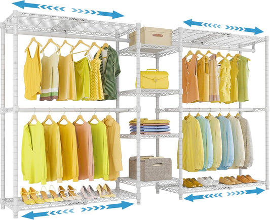 VIPEK X3 Expandable Heavy Duty Clothes Rack Adjustable from 5'2" to 8' with Flexible Shelves and Hanger Rods, Large Freestanding Clothing Racks for Hanging Clothes, Max Load 1210LBS, White