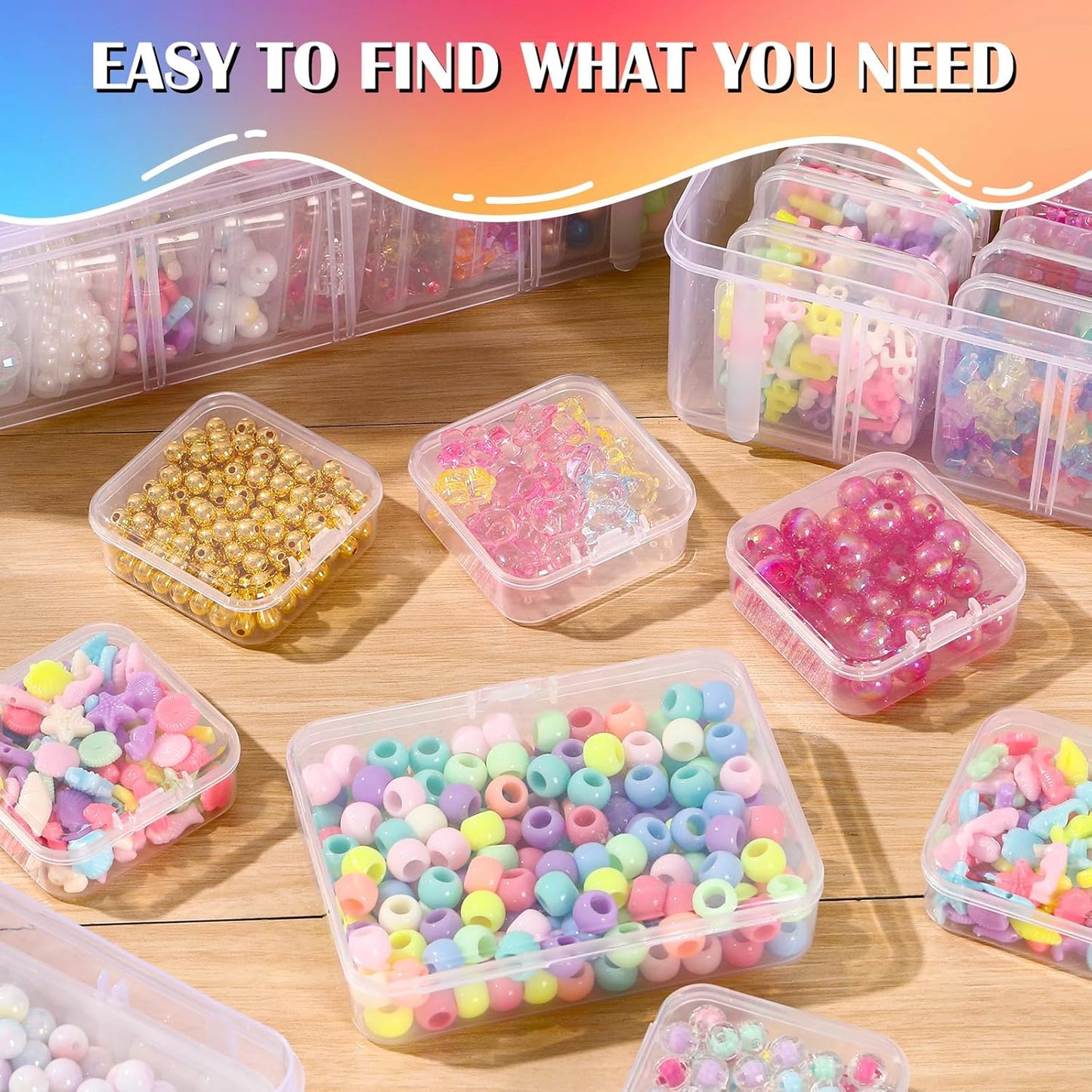 VTG Bead Organizer Box, 56 Pcs Small Plastic Containers with Lids and 3-Tier Stackable Storage Box, Clear Organizers for Jewelry Toys Craft Storage