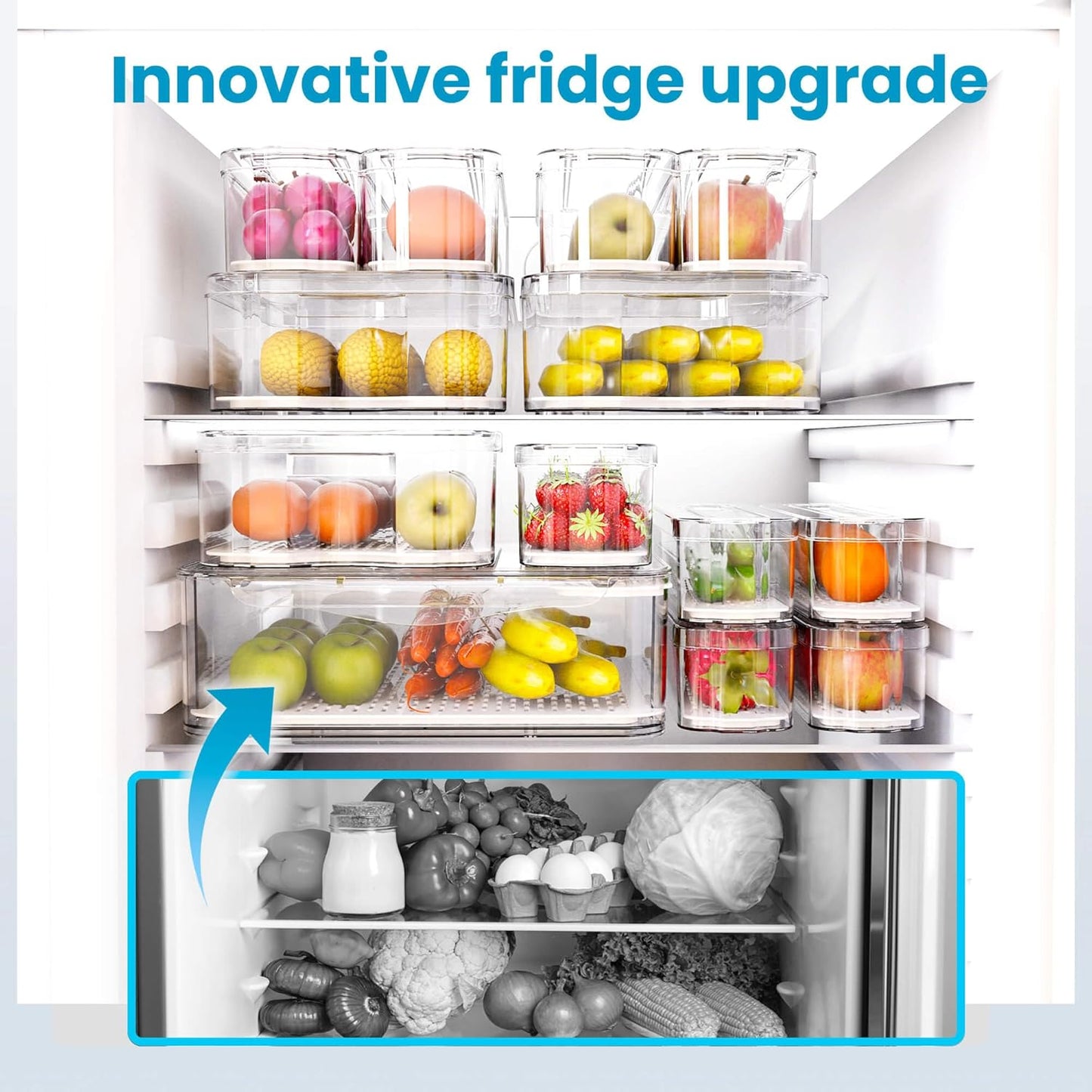 Fridge Organizers and Storage, 10 Pack Organizer Bins with Lids, Stackable Storage Containers for Fruits, Vegetable (Set of 10)