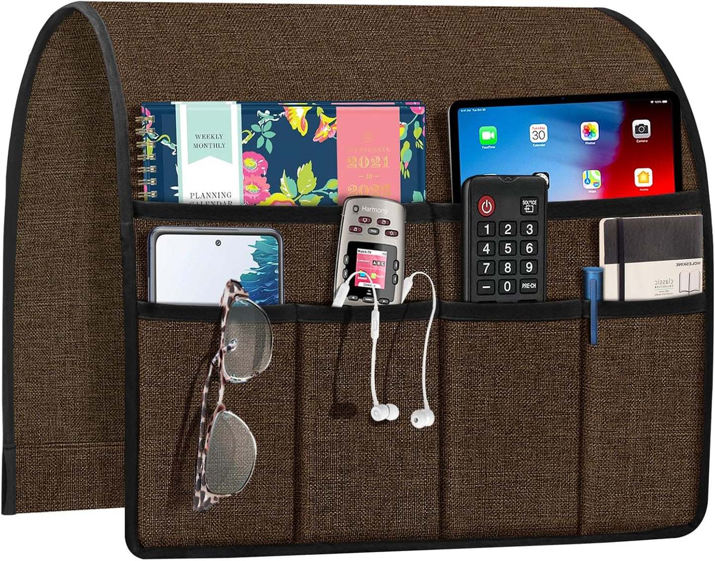 Joywell TV Remote Control Holder for Recliner Sofa Armrest Organizer Couch Caddy Armchair Armrest Organizer Sofa Arm Chair Caddie with 6 Pocket Storage for Magazine, Tablet, Phone, iPad, Dark Brown