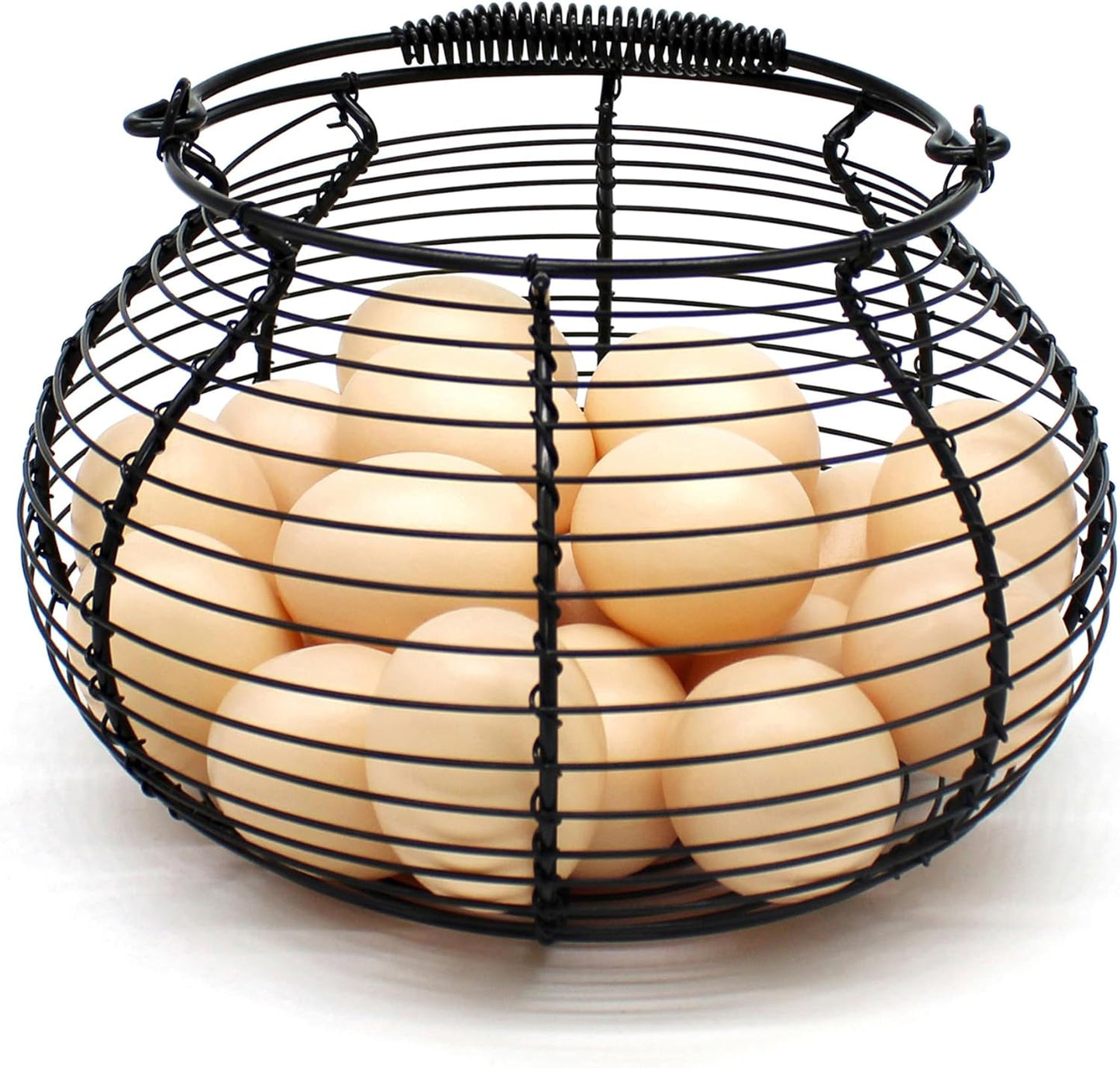 CVHOMEDECO. Elegant Wire Egg Basket with swimming Handle Primitives Vintage Gathering Basket. Black