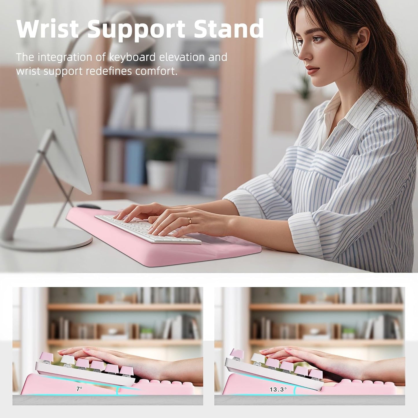 Ospelelf Keyboard Wrist Rest Pad, Comfy Ergonomic Keyboard Stand Riser Holder, Computer Wrist Support Cushion forTyping, Light Pink