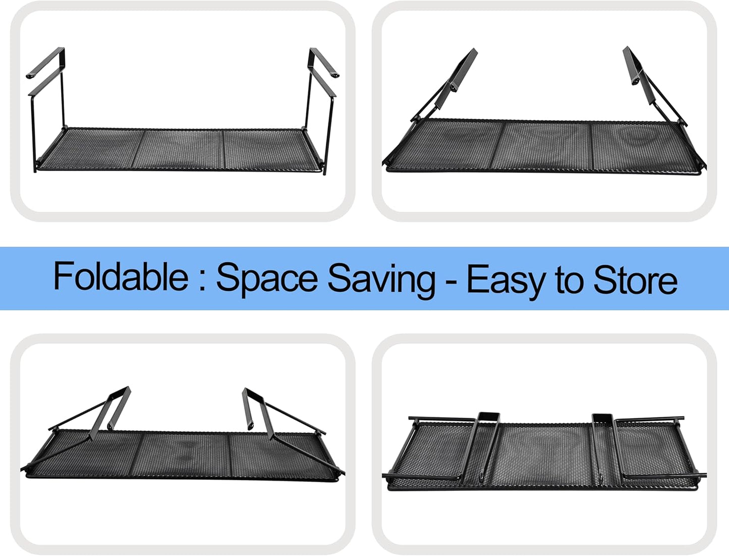 Foil and Plastic Wrap Organizer Holder Foldable Under Cabinet Shelf Kitchen Pantry Desk Hanging Storage Rack (Black)