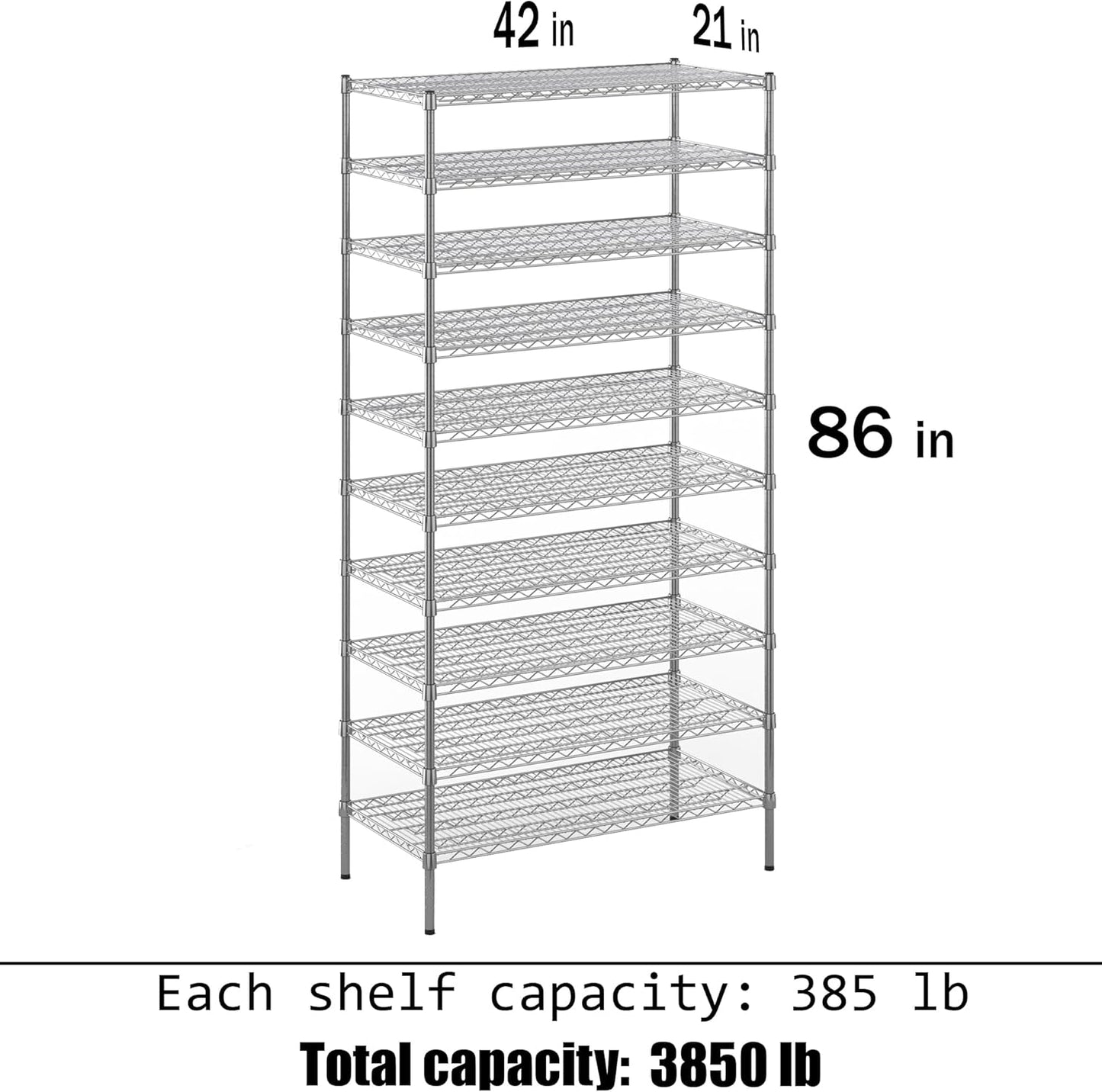 21" Deep x 42" Wide x 86" Height Wire Shelving Kit | 10-Tier | NSF Commercial Storage Rack Unit