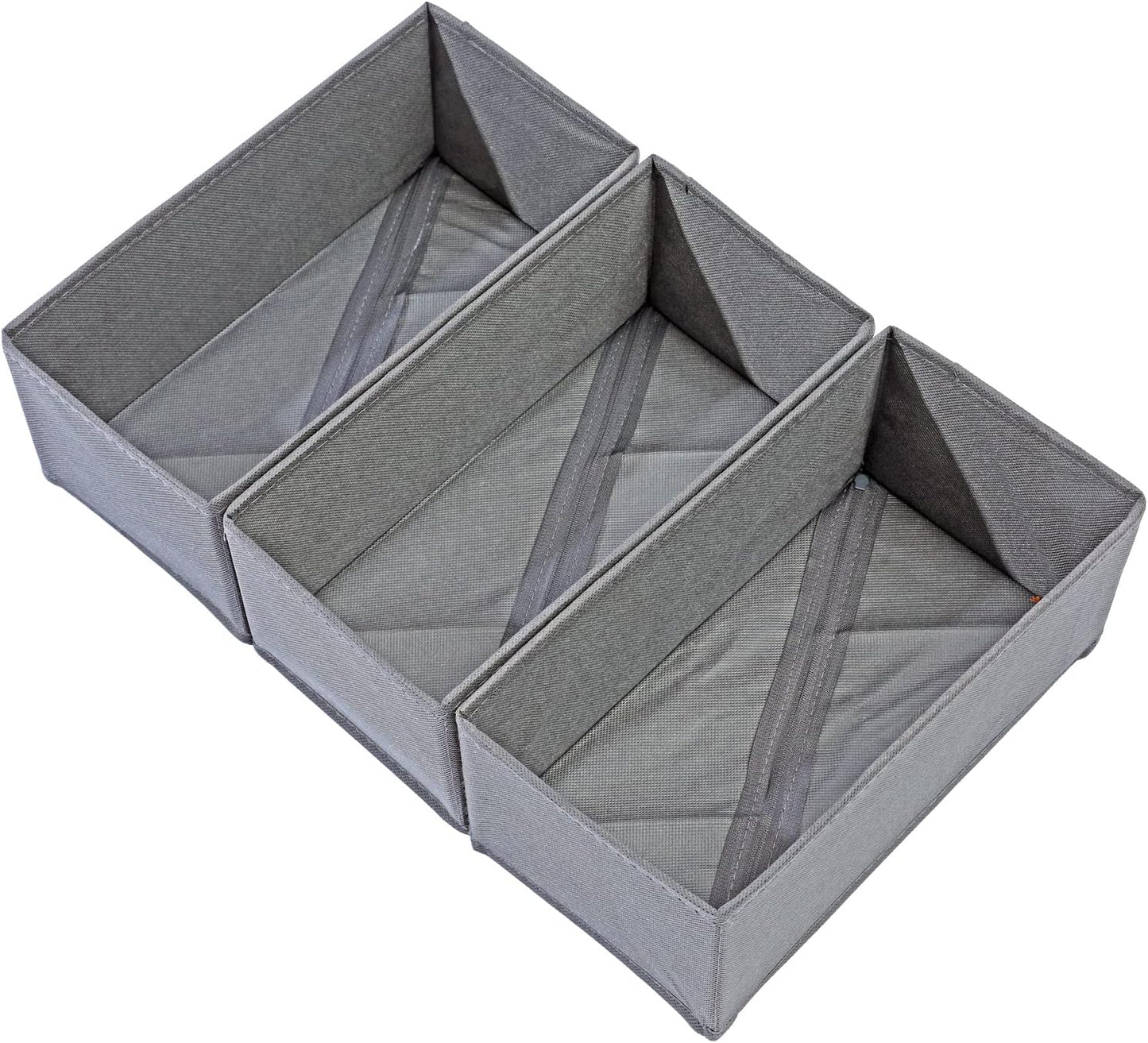 Sock Drawer Organizer Set of 3 Pack Gray, 11' Small Collapsible Fabric Underwear Dividers, Closet Foldable Dresser Storage Bins for Clothing