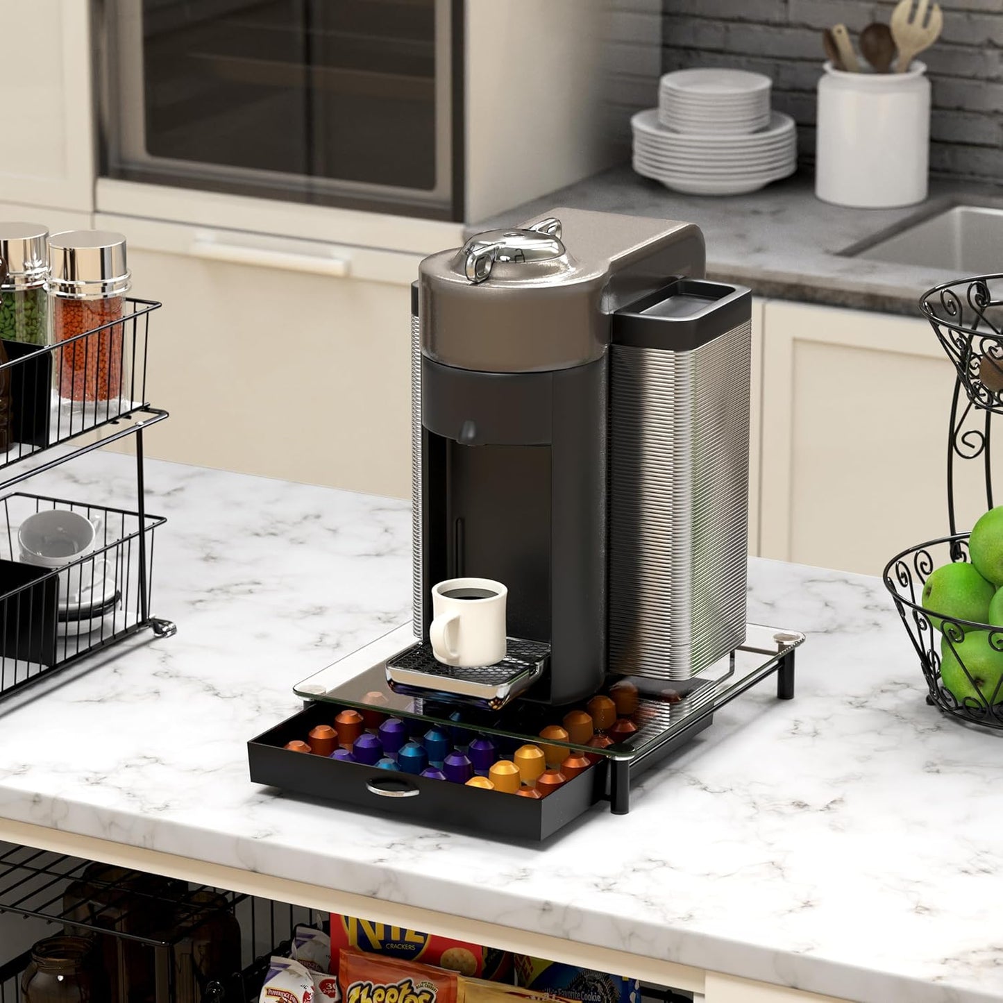DecoBrothers Tempered Glass Coffee Pod Drawer Compatible with Nespresso Original Line, 42 Capsules