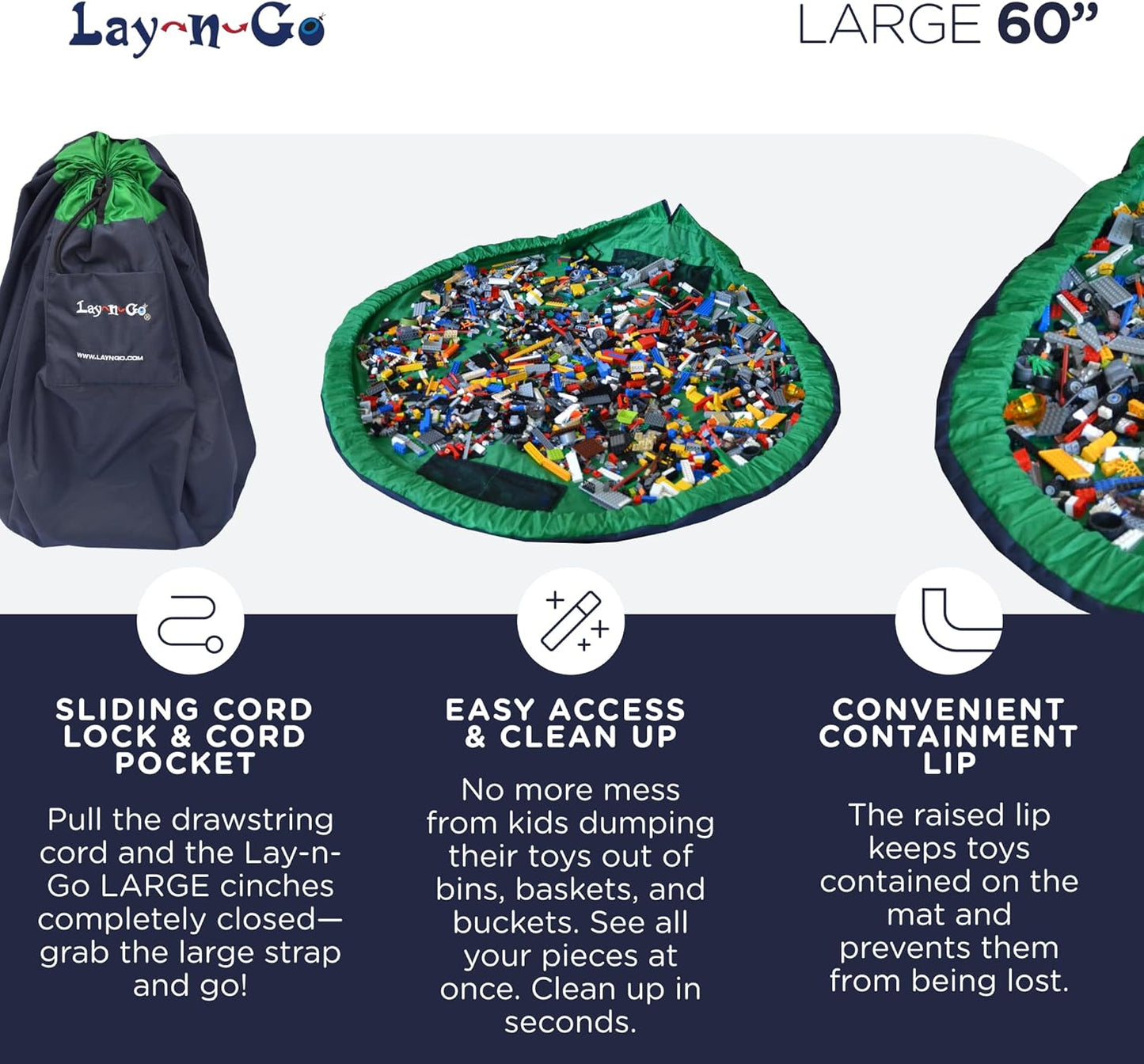 Lay-n-Go 2-in-1 Small Portable Drawstring Toys Storage Organizer and Play Mat for Room and Travel, Made for Kids and Toddlers with a Durable Patented Design
