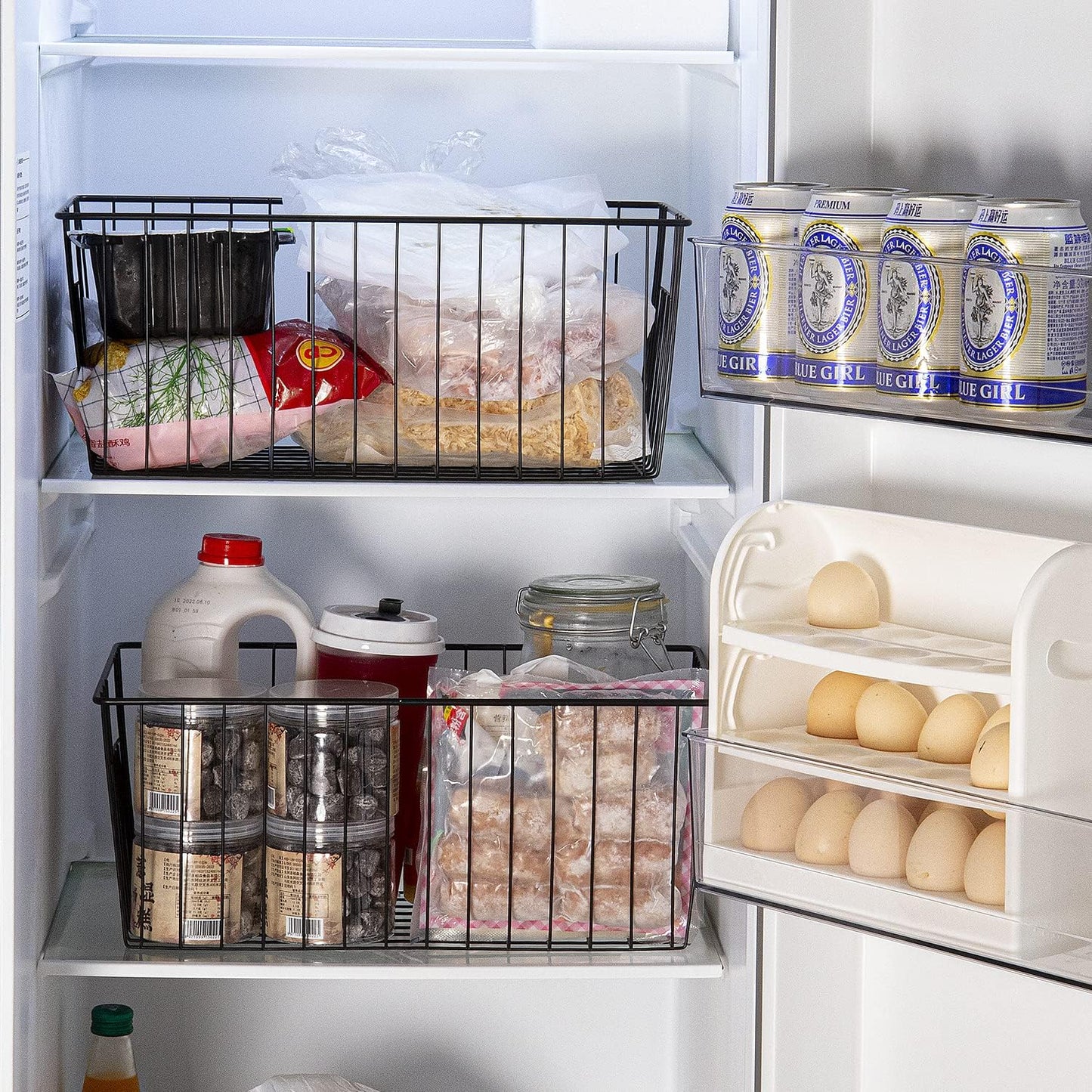 Freezer Organizer Bins, Upright Freezer Baskets for 16, 17, 21 cu.ft Standup Freezer, Durable Freezer Organizer Fully Use Space Improve Air Circulate, 3Pcs, Black
