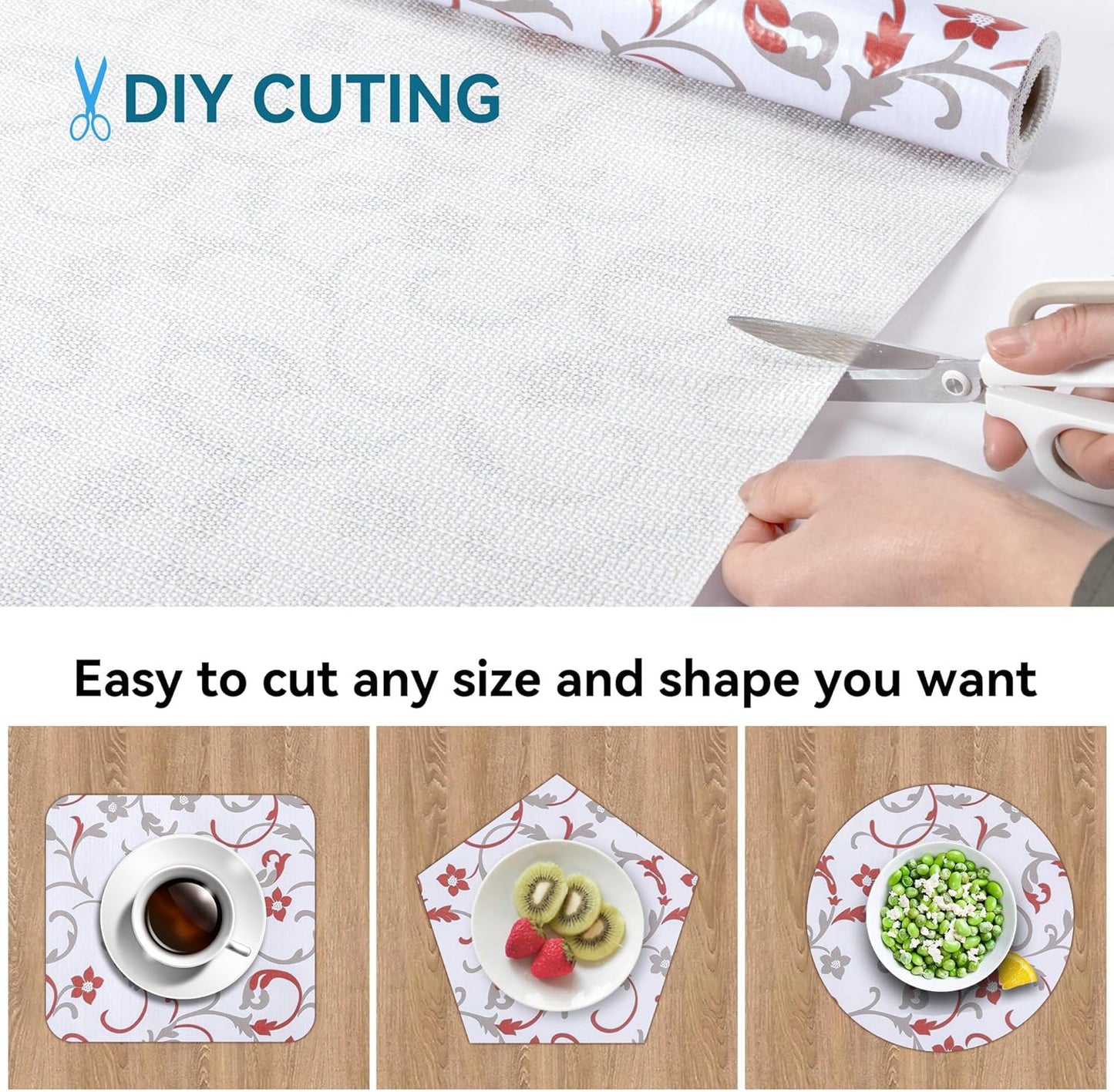 18" W x 96" L Floral Drawer and Shelf Liner for Cabinets, Non-Adhesive Strong Grip Non-Slip Flower Shelf Cabinet Kitchen Shelf Liners for Kitchen Cabinets
