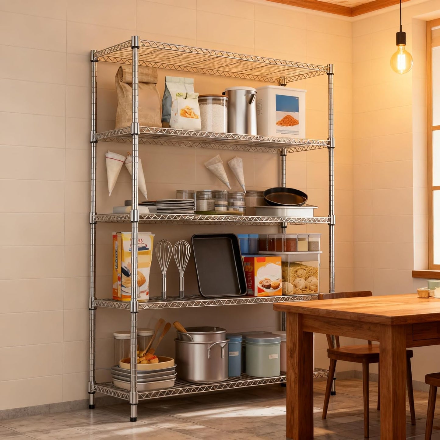 5 Tiers Shelf 1750 lbs Steel Storage Shelving Utility Shelving Unit Steel Organizer Wire Rack for Home,Kitchen,Office,Garage Chrome 17.7" D x 47.2" W x 72.4" H