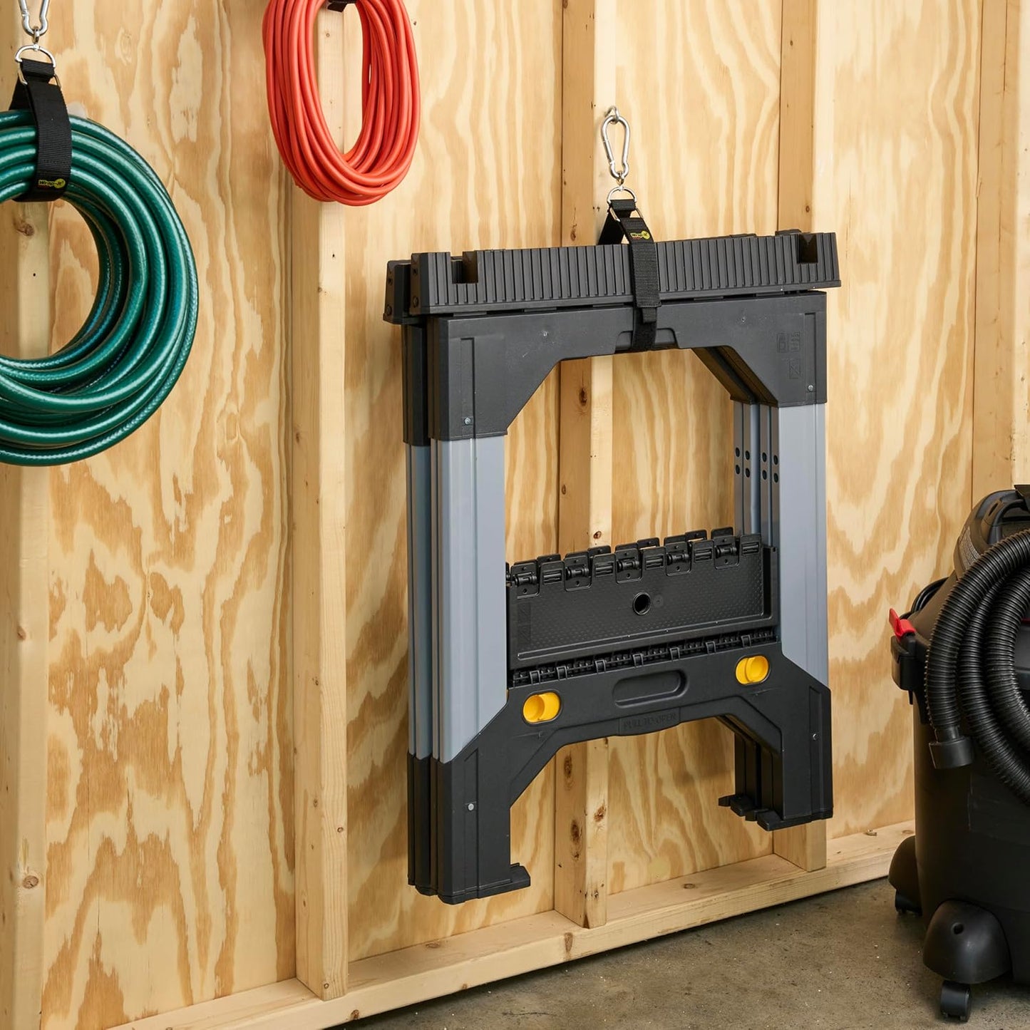Hook 'n Hang Wrap-It Storage Straps - 24" (2-Pack) Black - Carabiner Straps for Cord Storage or Garden Hose Holder