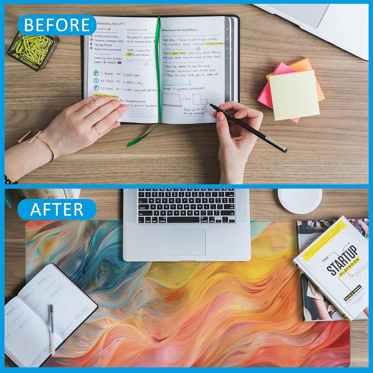 Abstract Marble Desk Mat, Large Gaming Mouse Pad, Non-Slip Rubber Base Pad with Stitched Edges for Home Decor - 35.4" x 15.7"