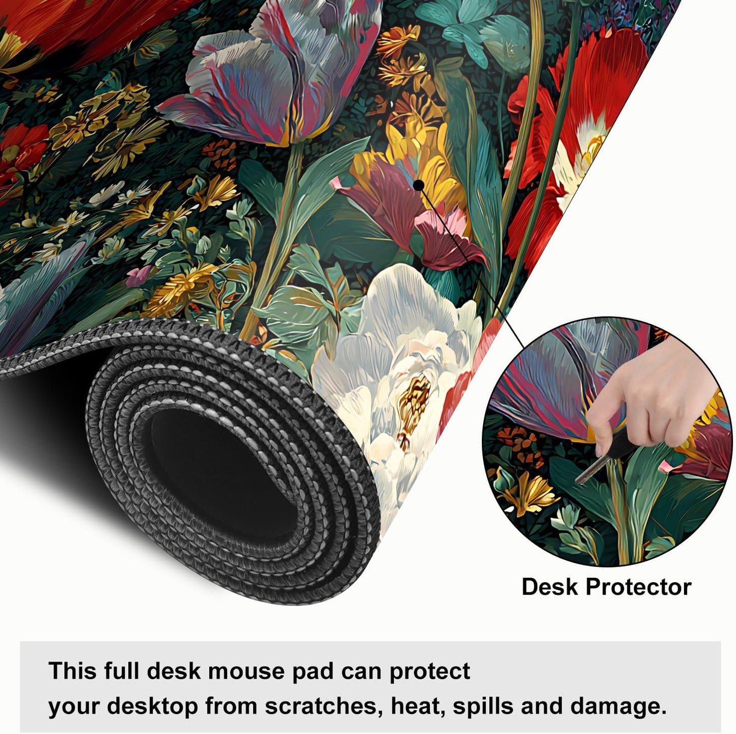 Vintage Oil Painting Floral Mouse Pad – Large Extended Desk Mat 31.5 x 11.8 in– Baroque Style Botanical Design, Waterproof Surface, Non-Slip Rubber Base, Oversized Mouse & Keyboard Pad for Art Lovers
