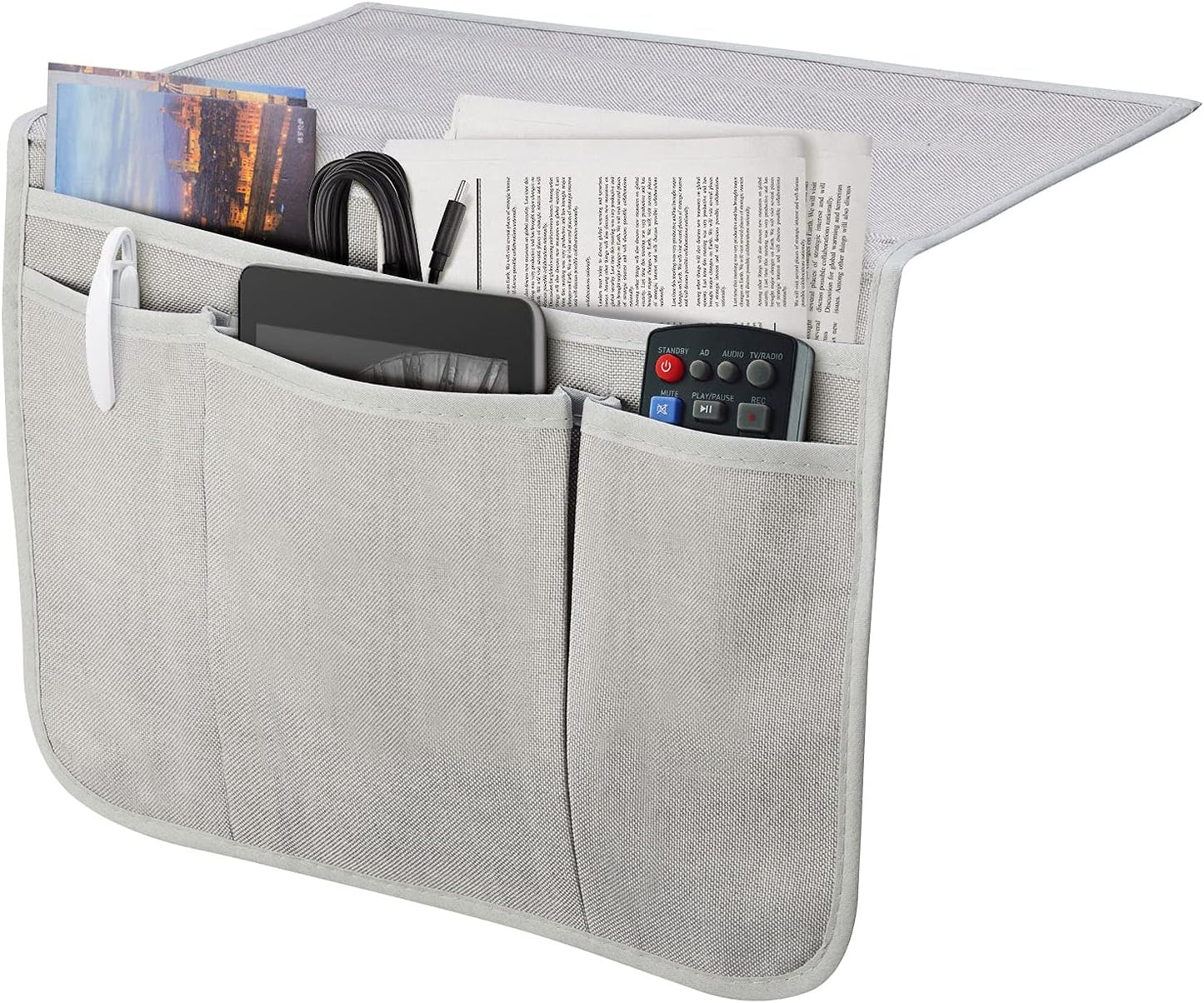 Bedside Caddy Bedside Storage Organizer Magazine Phone Tablet iPad Remote Holder, Organizer Caddy for Home College Dorm Bed, Sofa, Bunk Bed (Silver Gray)