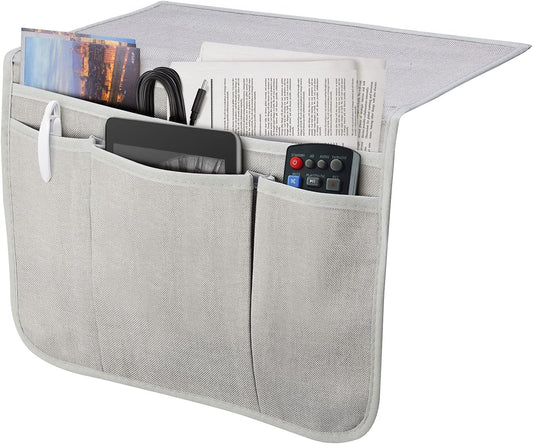 Bedside Caddy Bedside Storage Organizer Magazine Phone Tablet iPad Remote Holder, Organizer Caddy for Home College Dorm Bed, Sofa, Bunk Bed (Silver Gray)