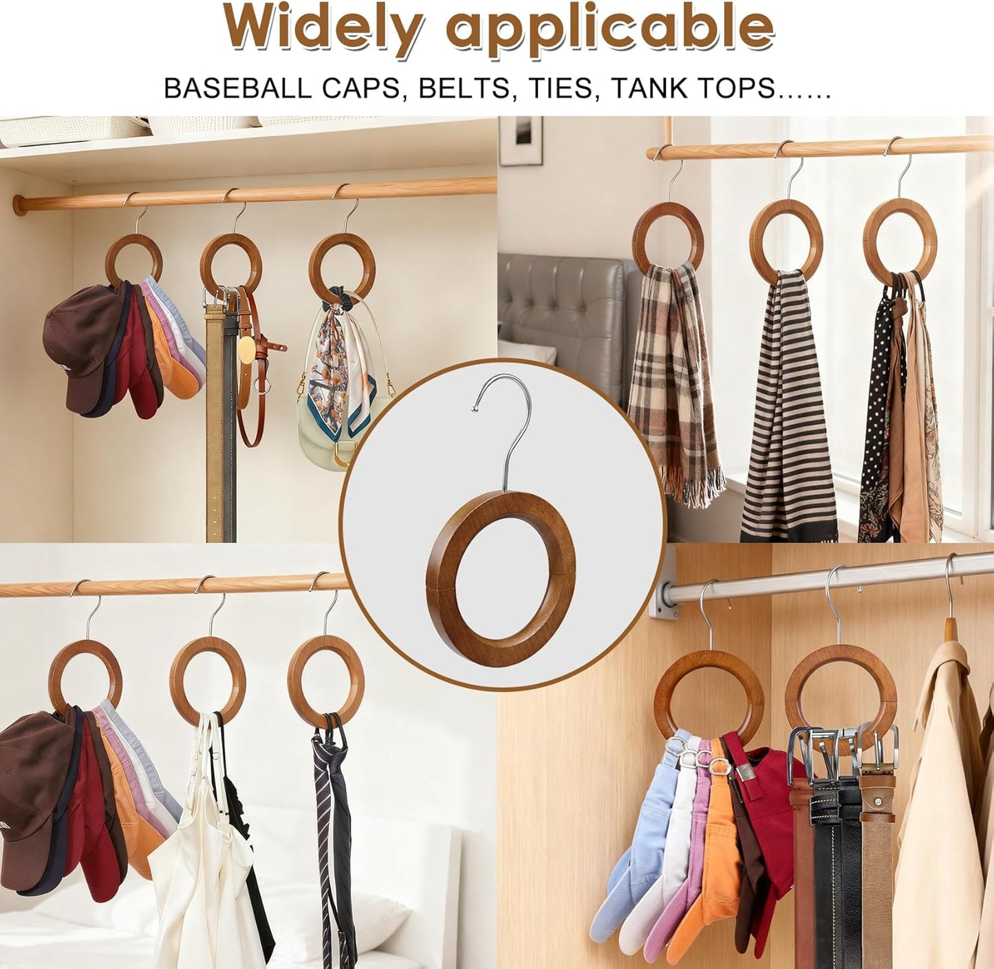 Wood Hat Organizer for Baseball Caps,Magnetic Hat Rack,Belt Hanger for Closet, Multipurpose Closet Hangers for Belts Ties Tank Tops