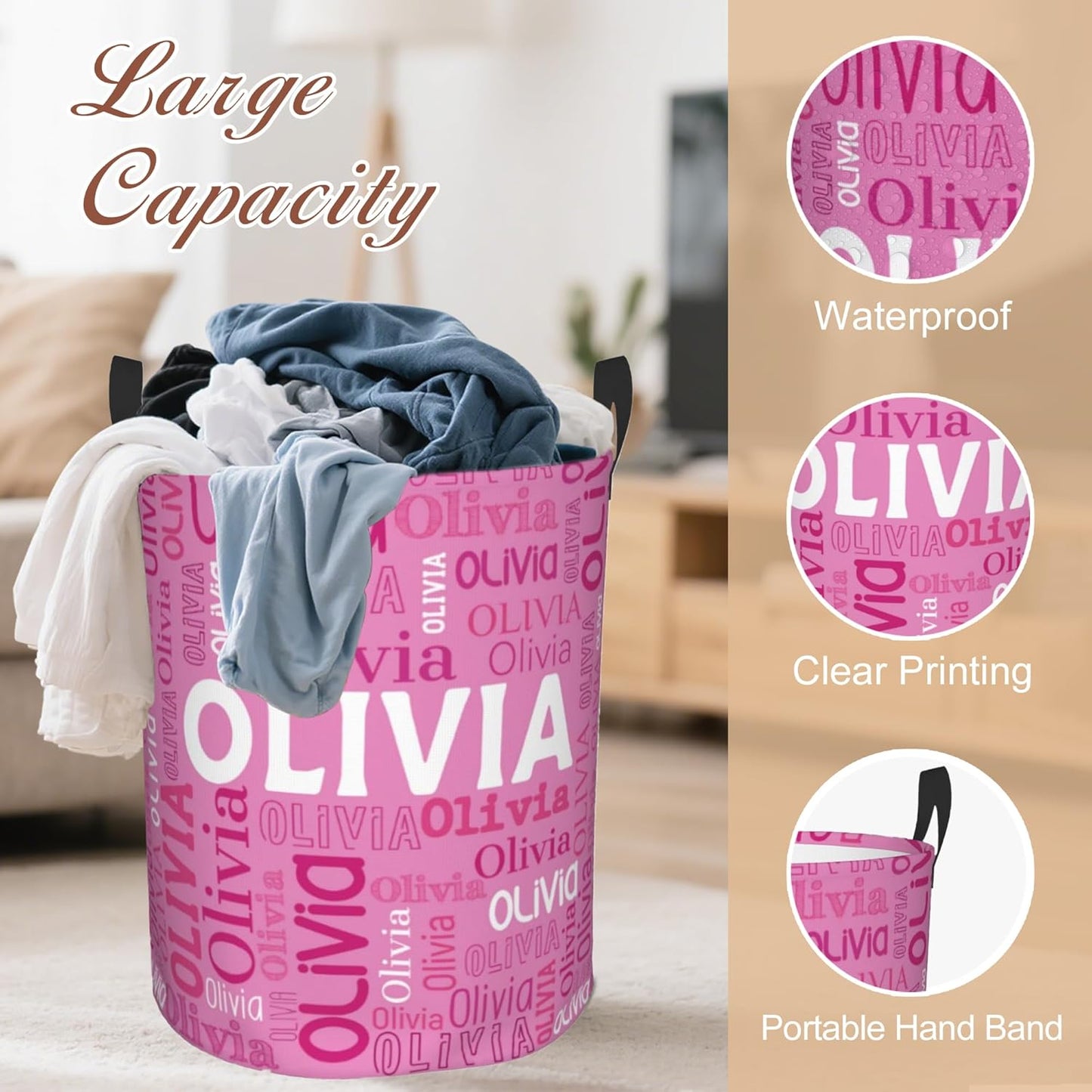 Custom Name Laundry Hamper, Personalized Laundry Basket with Name for Boys Girls Kids Men Women, Customized Name Dirty Clothes Basket Gifts for Clothes Toy Bathroom Bedroom Laundry Room Dorm