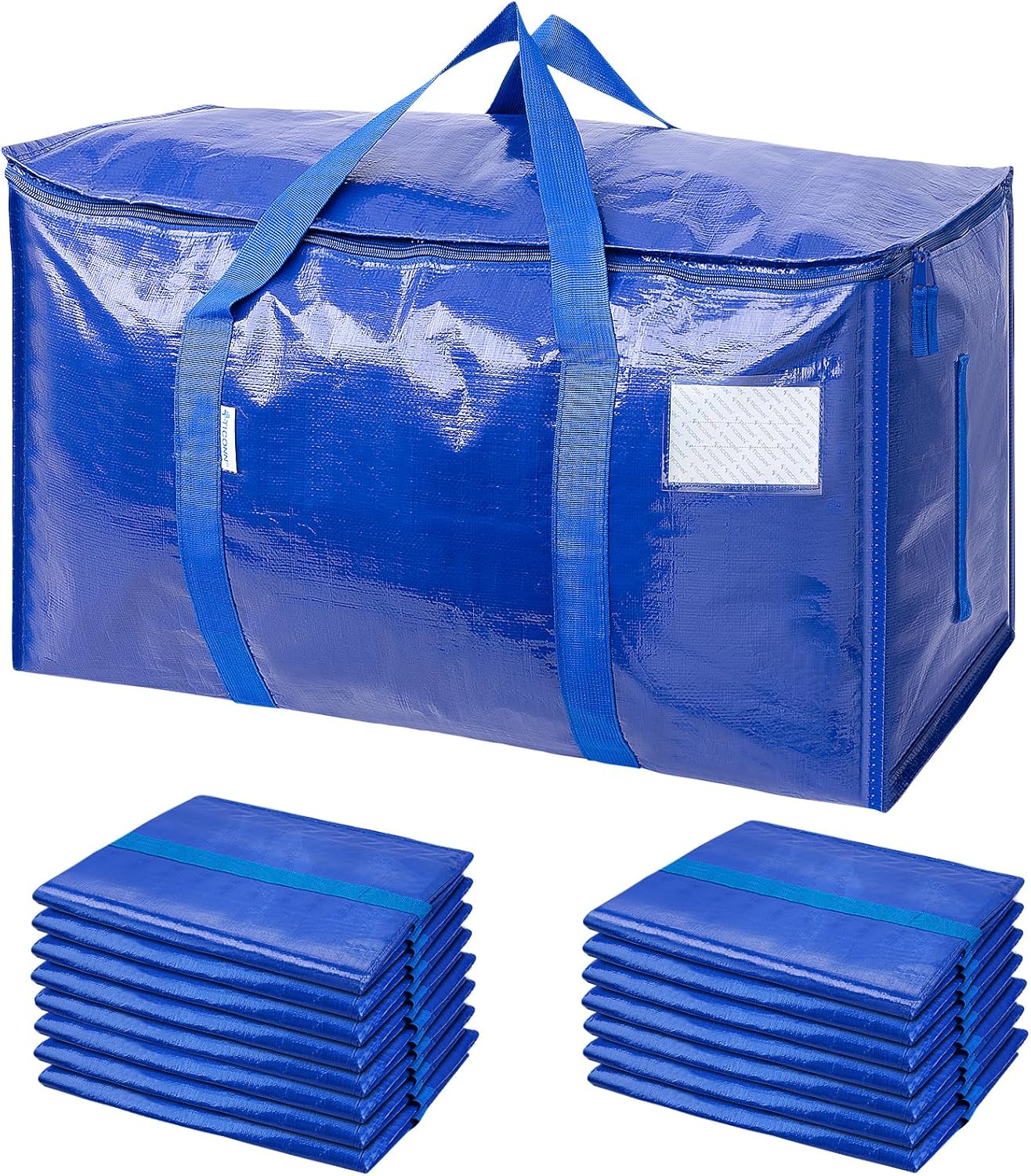 TICONN 16 Pack Extra Large Moving Bags with Zippers & Carrying Handles, Heavy-Duty Storage Tote Moving Boxes for Space Saving