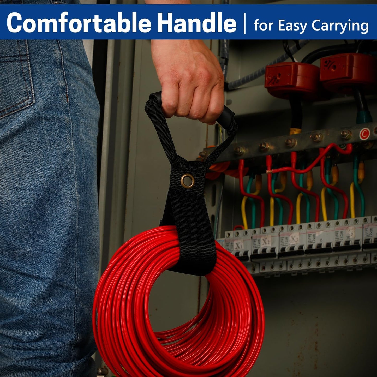 2 Pack Extension Cord Holder Organizer, 19 Inch & 24 Inch Adjustable Hook and Loop Cable Storage Straps with Handle for Garage Electrical Cords Cable Rope Hose Organizers and Storage