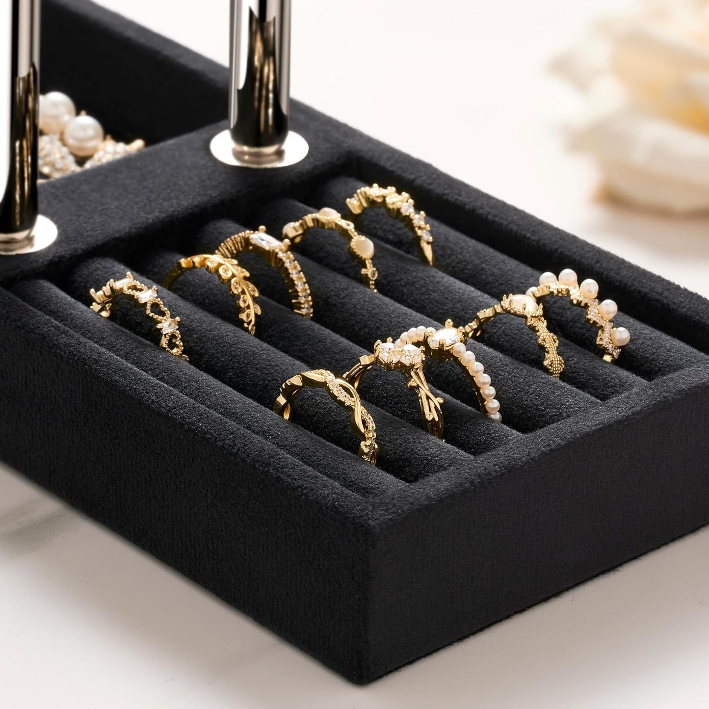 2 Tier Bracelet Holder Display - Detachable T Bar Black and Silver Velvet Bracelet Holder, Jewelry Holder Organizer for Bracelet, Necklace, Earrings, Rings