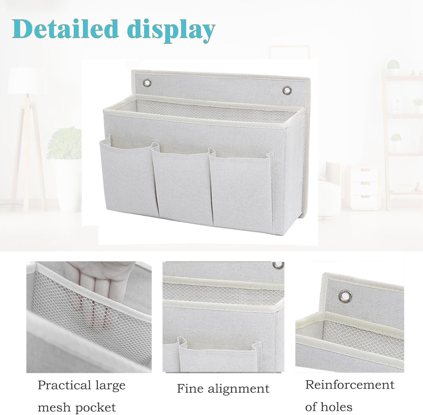 Wall Hanging Organizer Bag/Hanging Baskets with Large Mesh Compartment & 3 Pockets，Over the Door Organizer Space Saving Storage for Bedroom,RV Camper, Closet (White- 1 Pack)