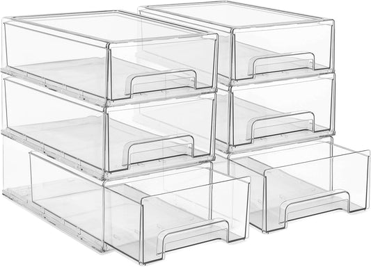 Sorbus Medium Clear Storage Drawers (6 Pack) – Stackable Organizer Drawers for Fridge, Pantry, Kitchen – Pull-Out Storage Bins with Handles, Slide Out Acrylic Drawers