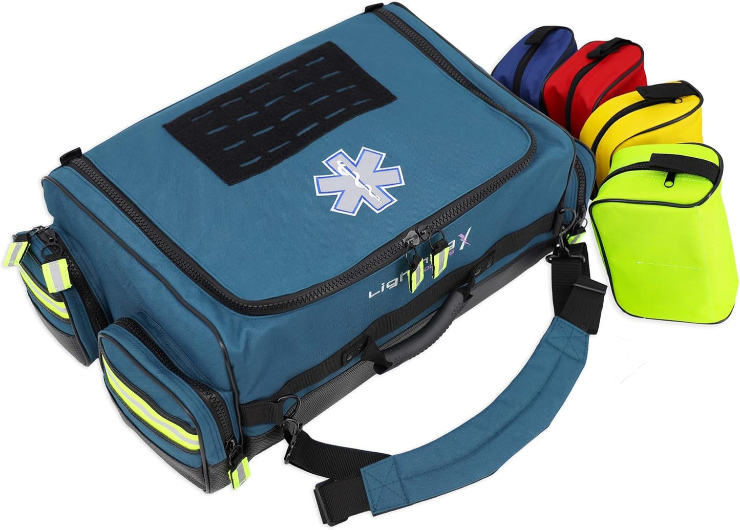 Lightning X Fully Stocked X-Tuff Modular Oxygen Trauma Bag w/Removable Organizer Pouches for EMS/EMT + First Responder - Blue