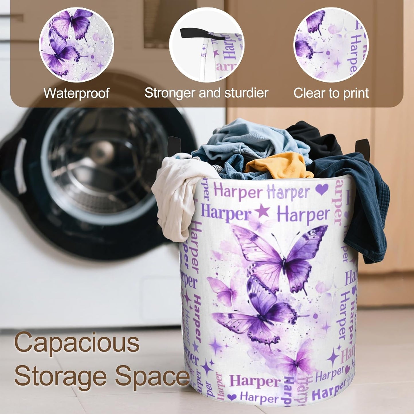 Custom Name Laundry Hamper, Personalized Laundry Baskets with Name for Boys Girls Women Men, Customized Collapsible Dirty Clothes Hamper Easy Storage Gifts for Bedroom Bathroom Living Room
