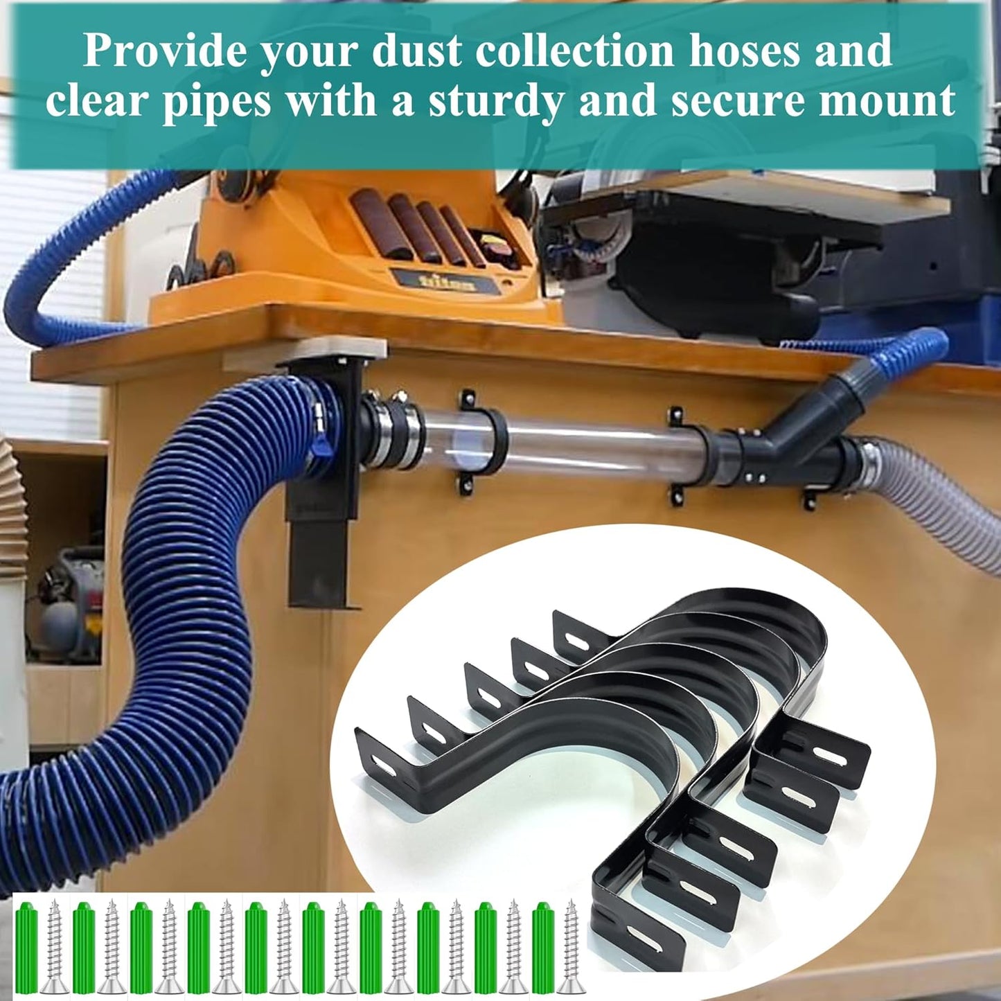 Dust Collection Hose and Pipe Holder Adjustable Hangers Bracket, Don’t Broken Like Plastic After Long Time, Durable Spray Iron, 5 PCS (Black, 2-1/2 Inch)