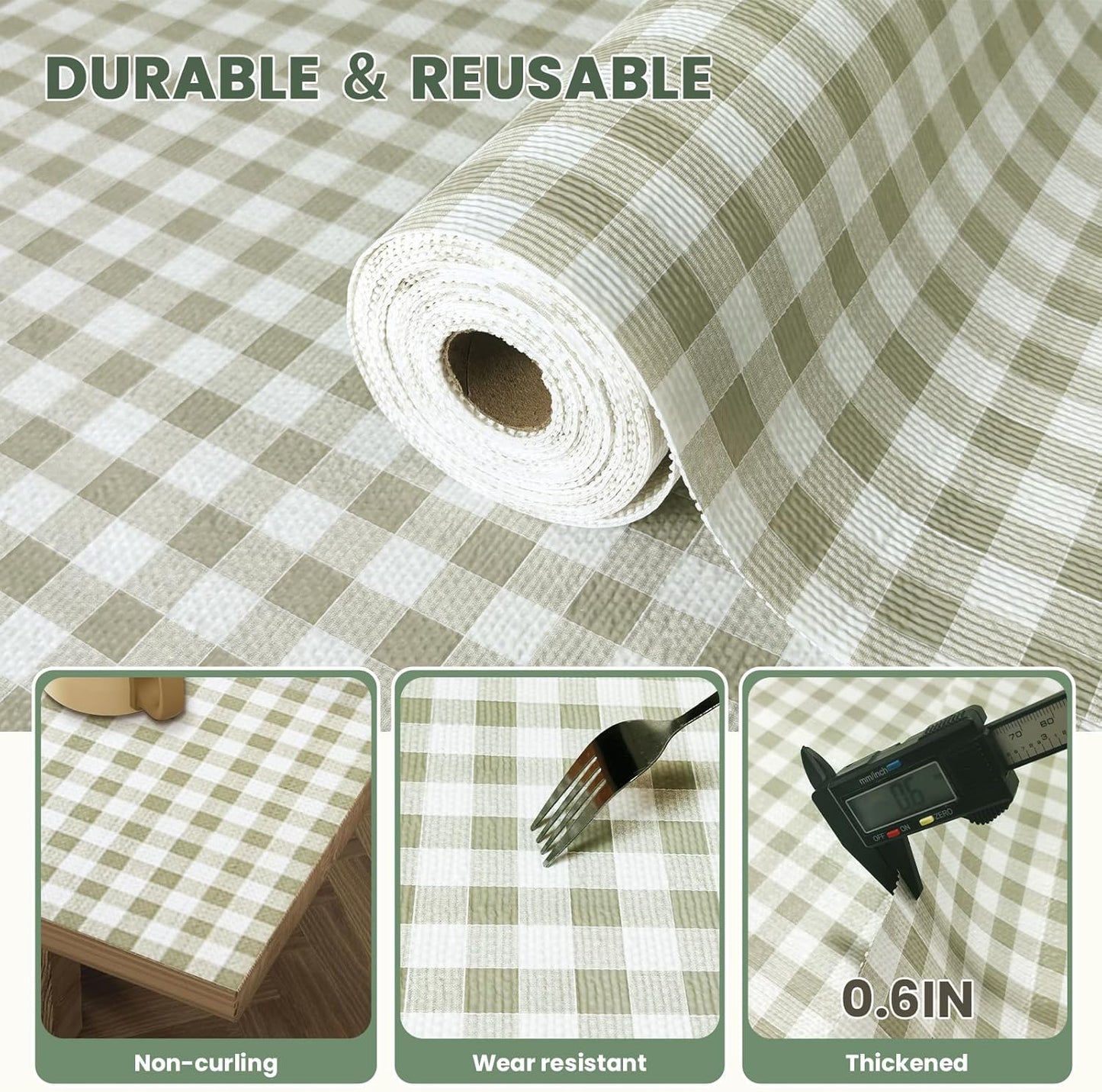 Drawer Liner and Shelf Liner for Kitchen Cabinet Liner Non-Adhesive Non-Slip Shelf Paper, Thick Strong Grip Waterproof Easy to Clean for Shelves, Cupboard, Desks, Green Plaid Pattern, 23.6 in x 10 FT