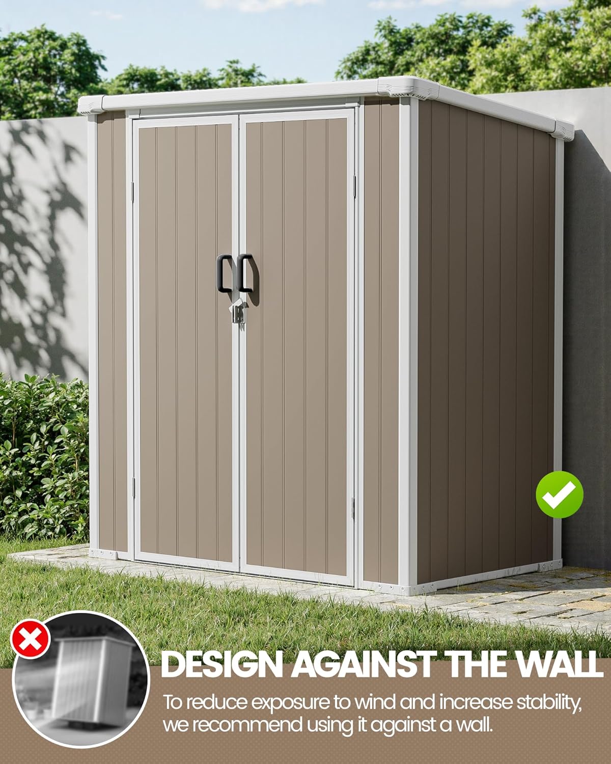 5x3 ft Outdoor Storage Shed with Floor, All-Weather Resin Tool Shed with 2 Shelves, Heavy-Duty Garden Shed for Yard, Bicycle, and Lawn Equipment, Easy Assembly, Warm Gray
